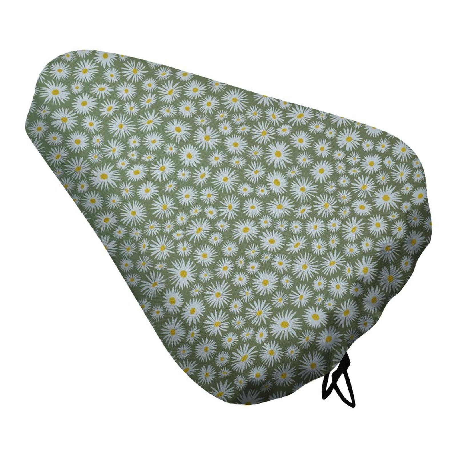 Treer Bike Seat Cushion Covers Waterproof, Daisy Outdoor Bicycle Saddle Rain Dust Cover with Elastic, Non-Slip Bicycle Seat Protector Shield for Journey and Travel (Green daisy,6PCS)