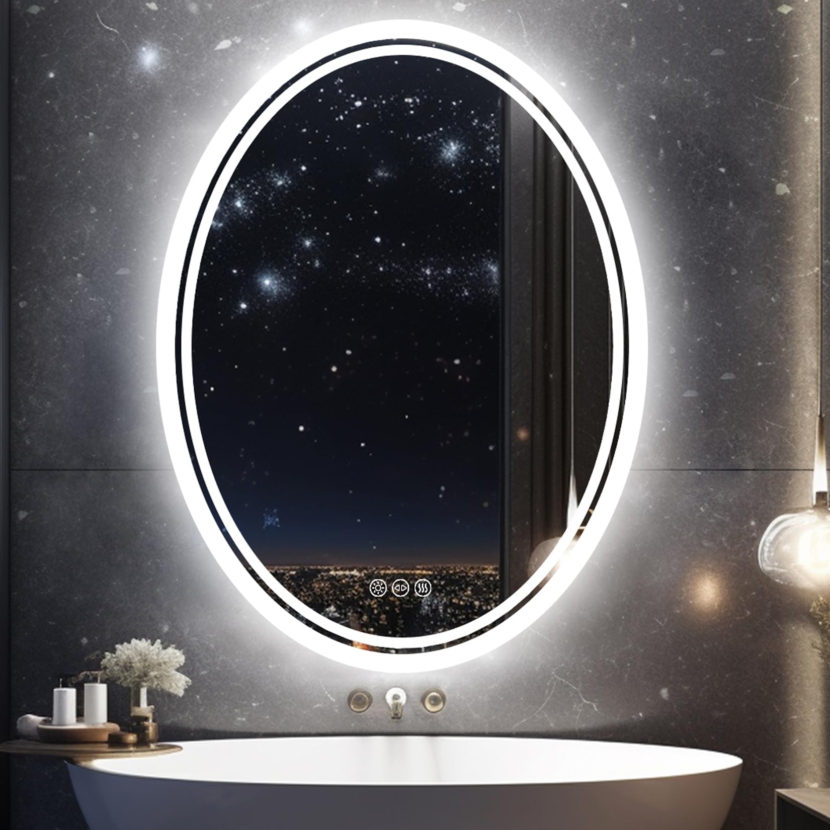 LUVODI Espejo Baño con Luz: Espejos de Baño Led Pared Ovalado 60x80 cm Antivaho Retroiluminado y Interruptor Tactil 3 Colores de Luz Regulable Inteligente IP65 para Lavavo Tocador Peluqueria