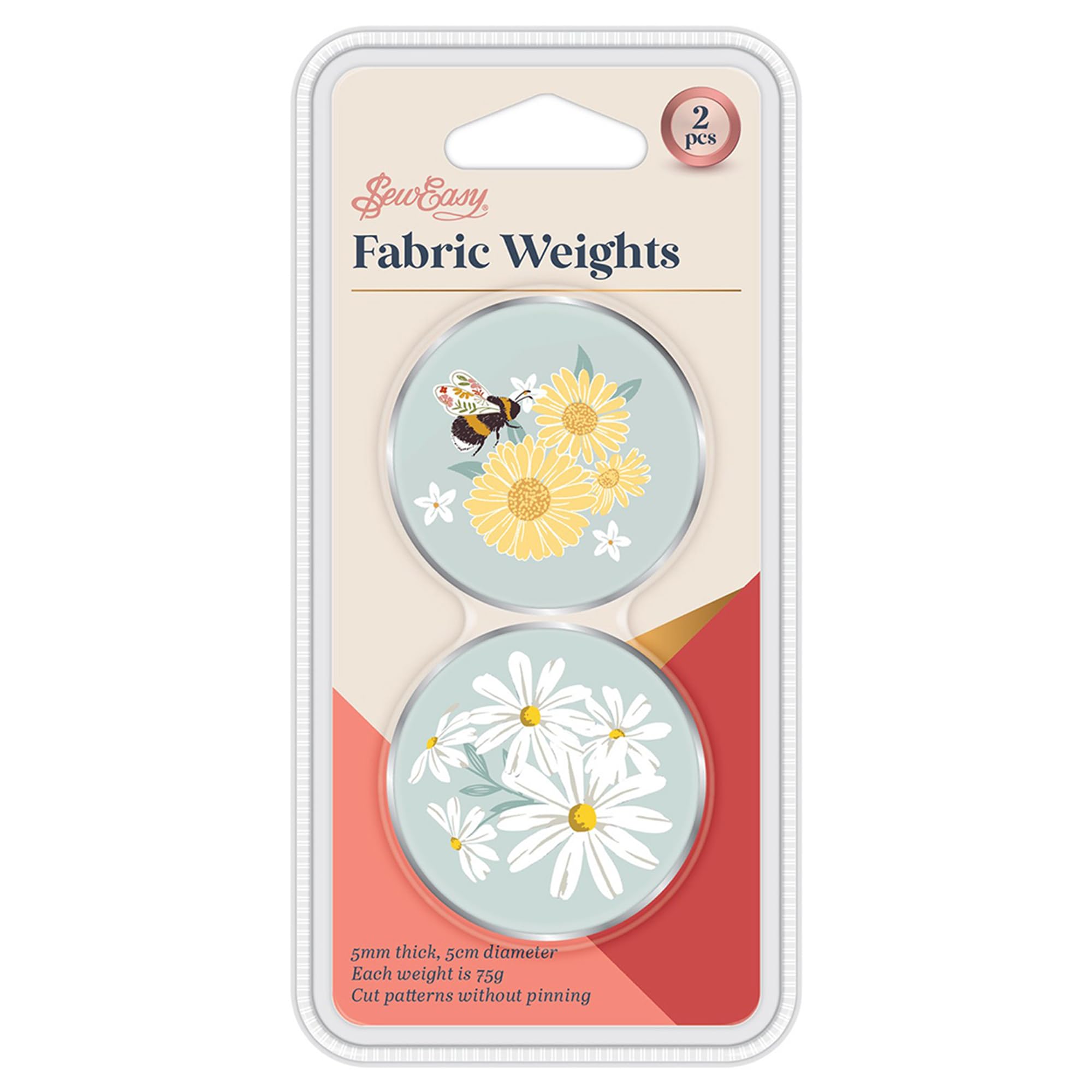 Sew Easy Pattern Fabric Weights - for Sewing, Crafts, Pattern Cutting, Dressmaking, Tailoring, Quilting, 2 x 75g, Daisy