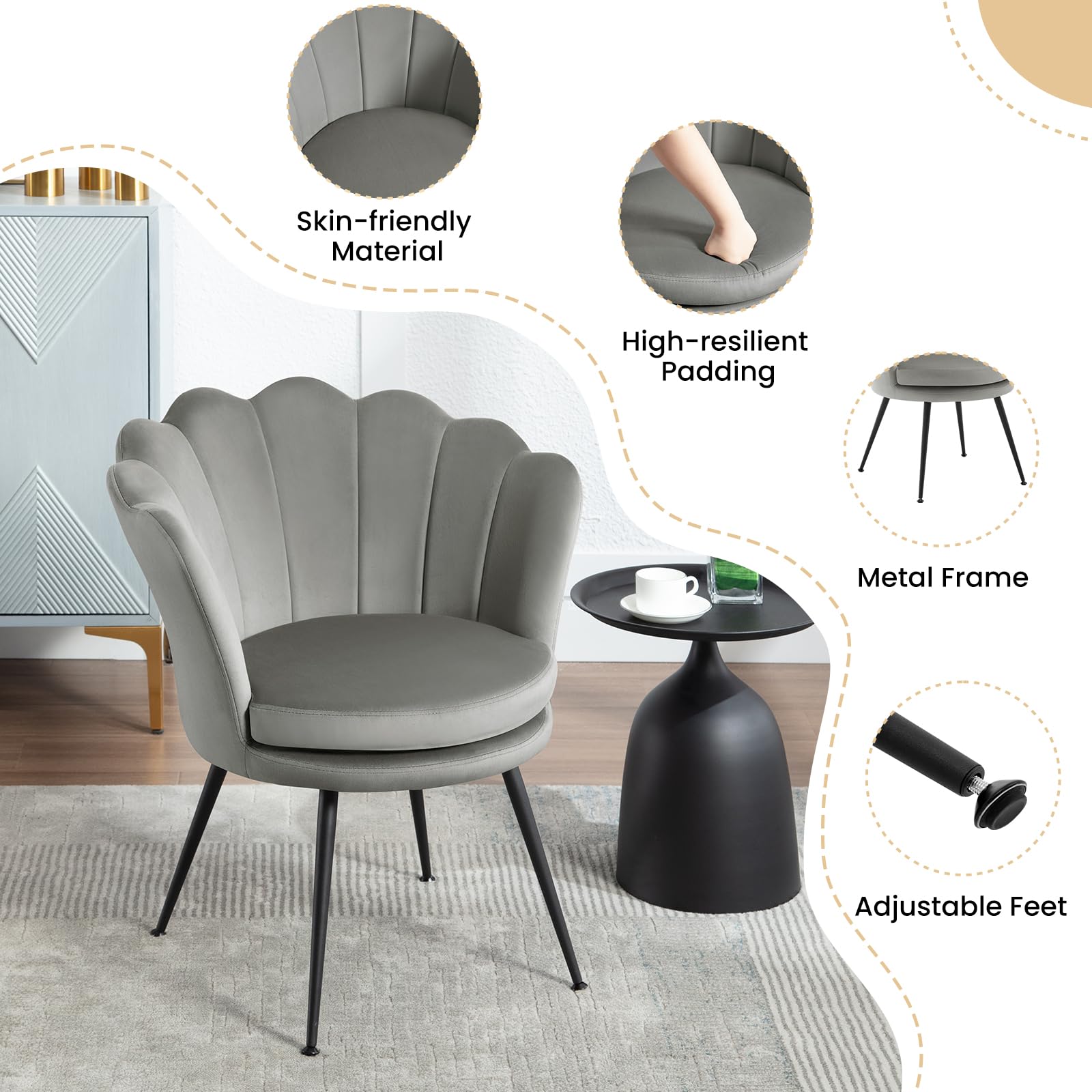 WOLTU Set van 4 eetkamerstoelen, keukenstoel, gestoffeerde stoel