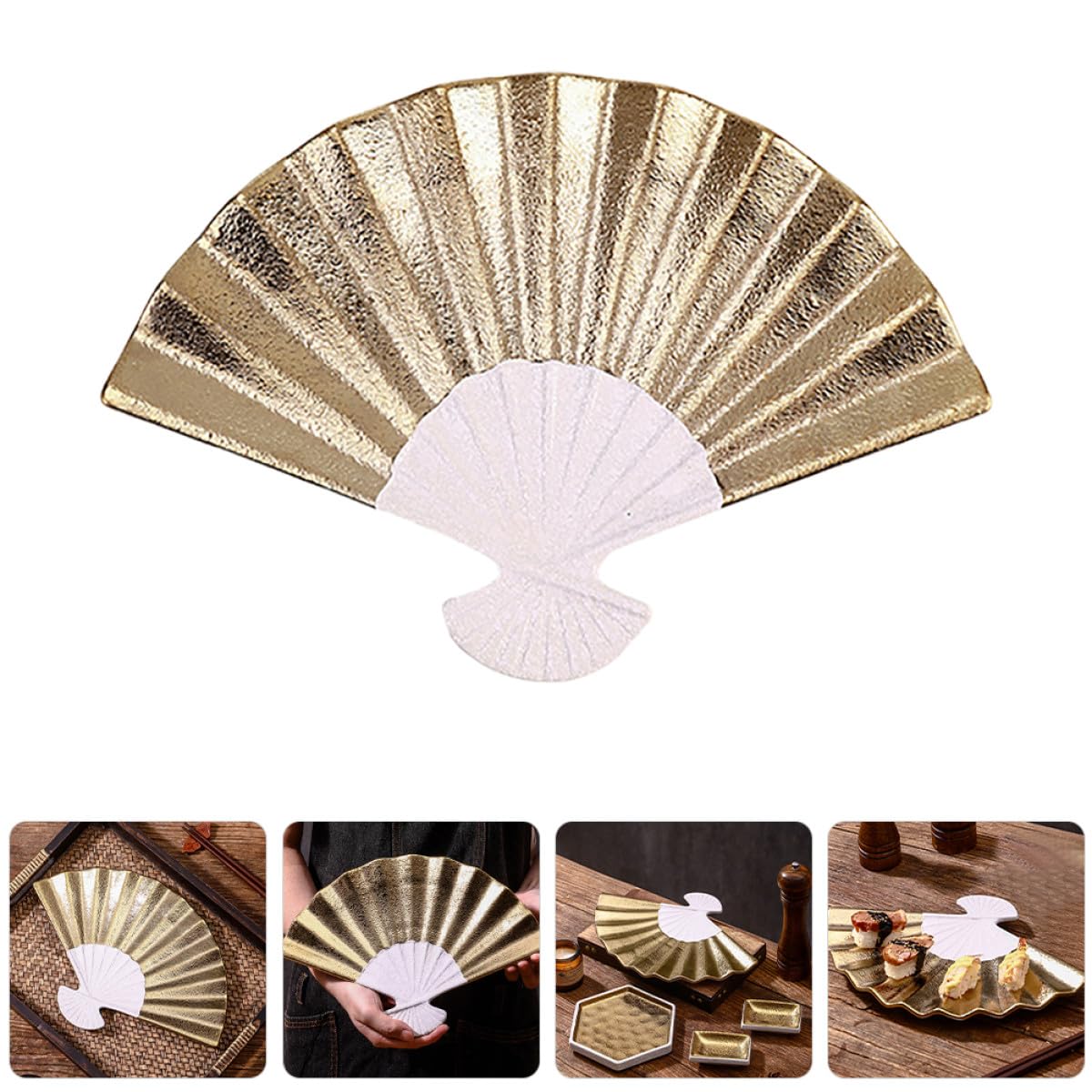 Ciieeo Plateau à Sushi en Céramique Électroplaquée 30 Cm Forme Éventail, Vaisselle Japonaise Polyvalente pour Sashimis, Salades, Restaurant et Maison, Assiette D'apéritif et Plateau
