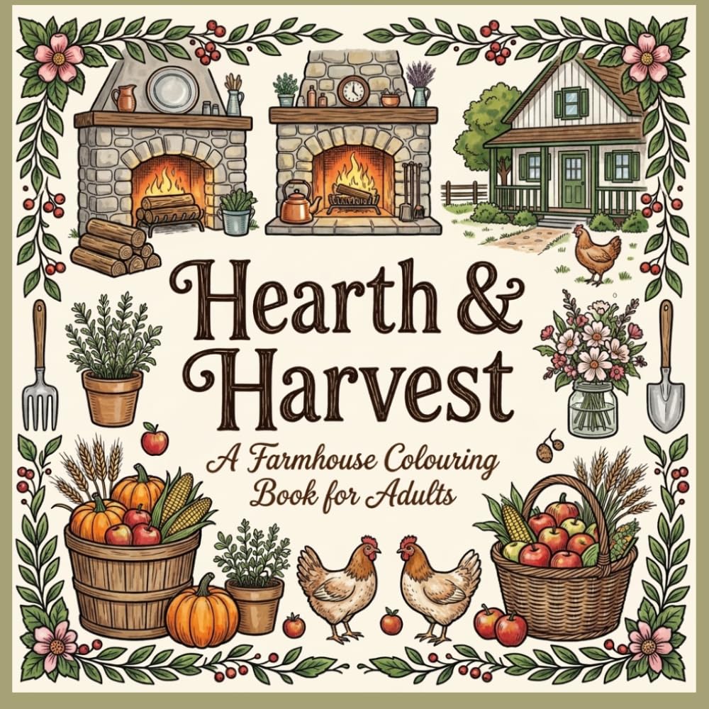 Hearth & Harvest: A Farmhouse Coloring Book for Adults — Sourdough, Chickens, Canning & Country Living