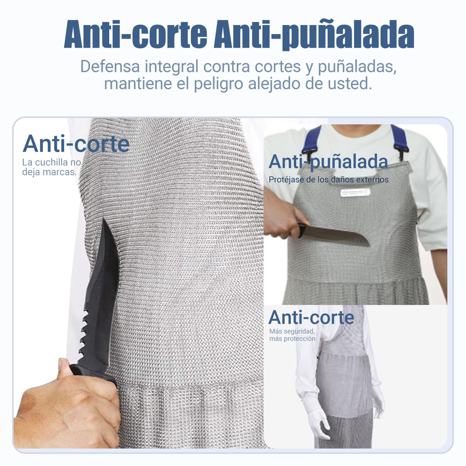 Delantal resistente a cortes, babero de trabajo de seguridad de acero inoxidable, Delantal Protector De Trabajo De Seguridad De Carnicero, con Correas Ajustables for los Hombros