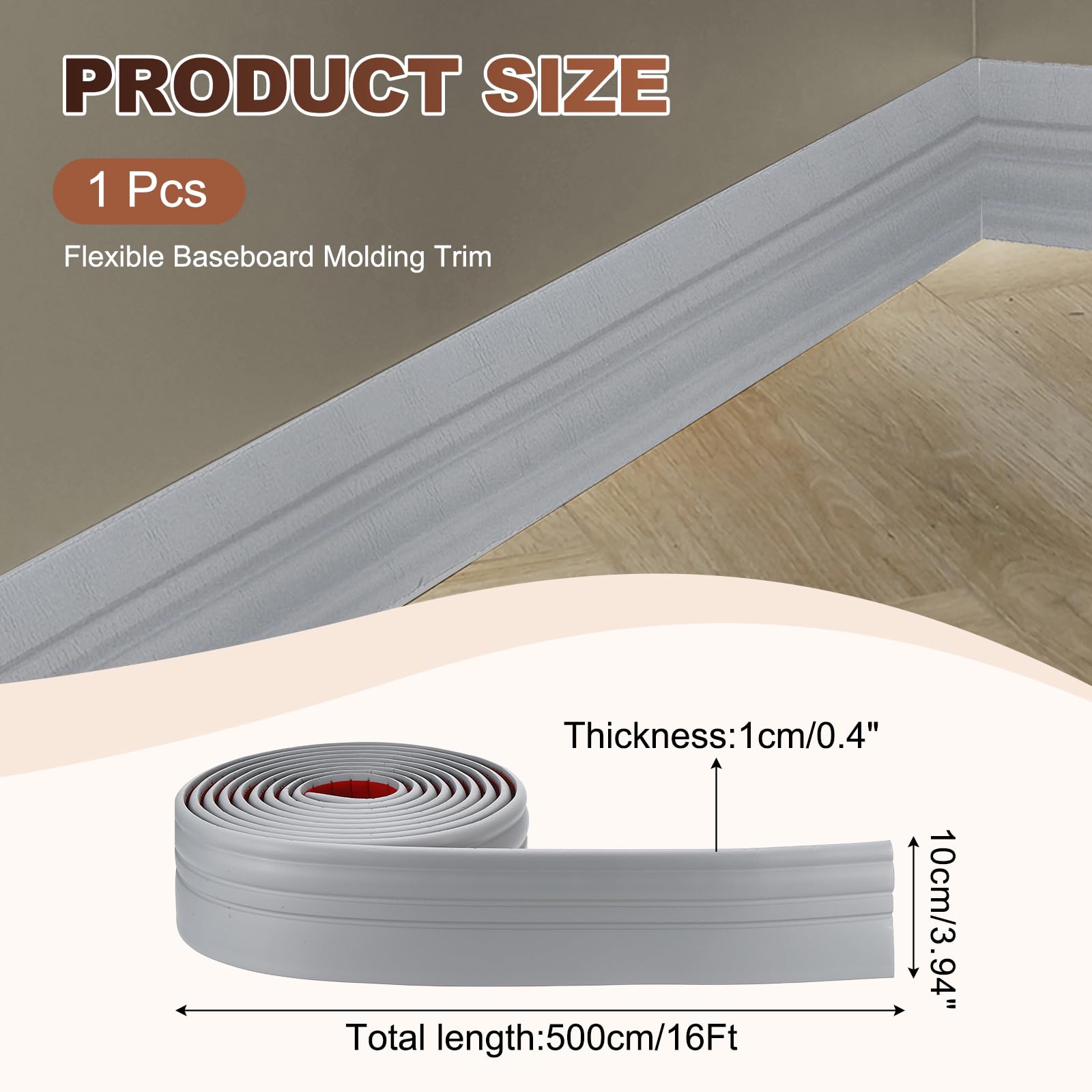QUARKZMAN Moldura de Zócalo Flexible Gris 3.94" x 16' NBR