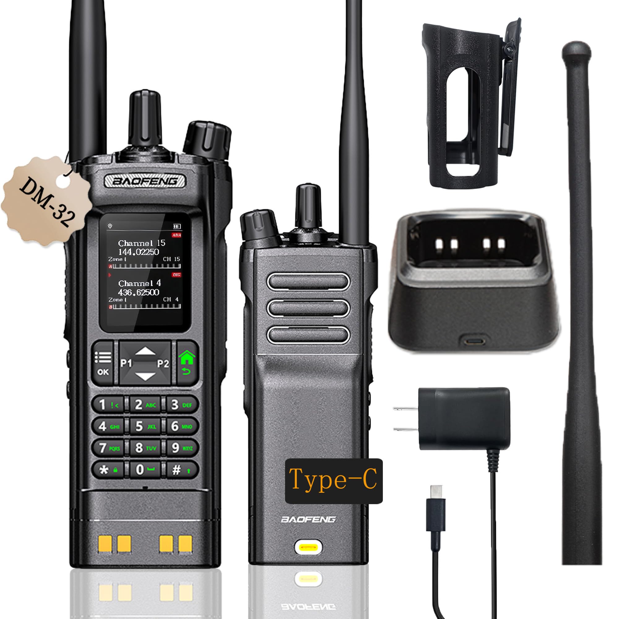 BAOFENG DM32 DMR 10W Long Range Walkie Talkie | Dual Band VHF/UHF | GPS &amp; USB-C Rechargeable | Two Way Radio for Outdoor Hunting Emergency