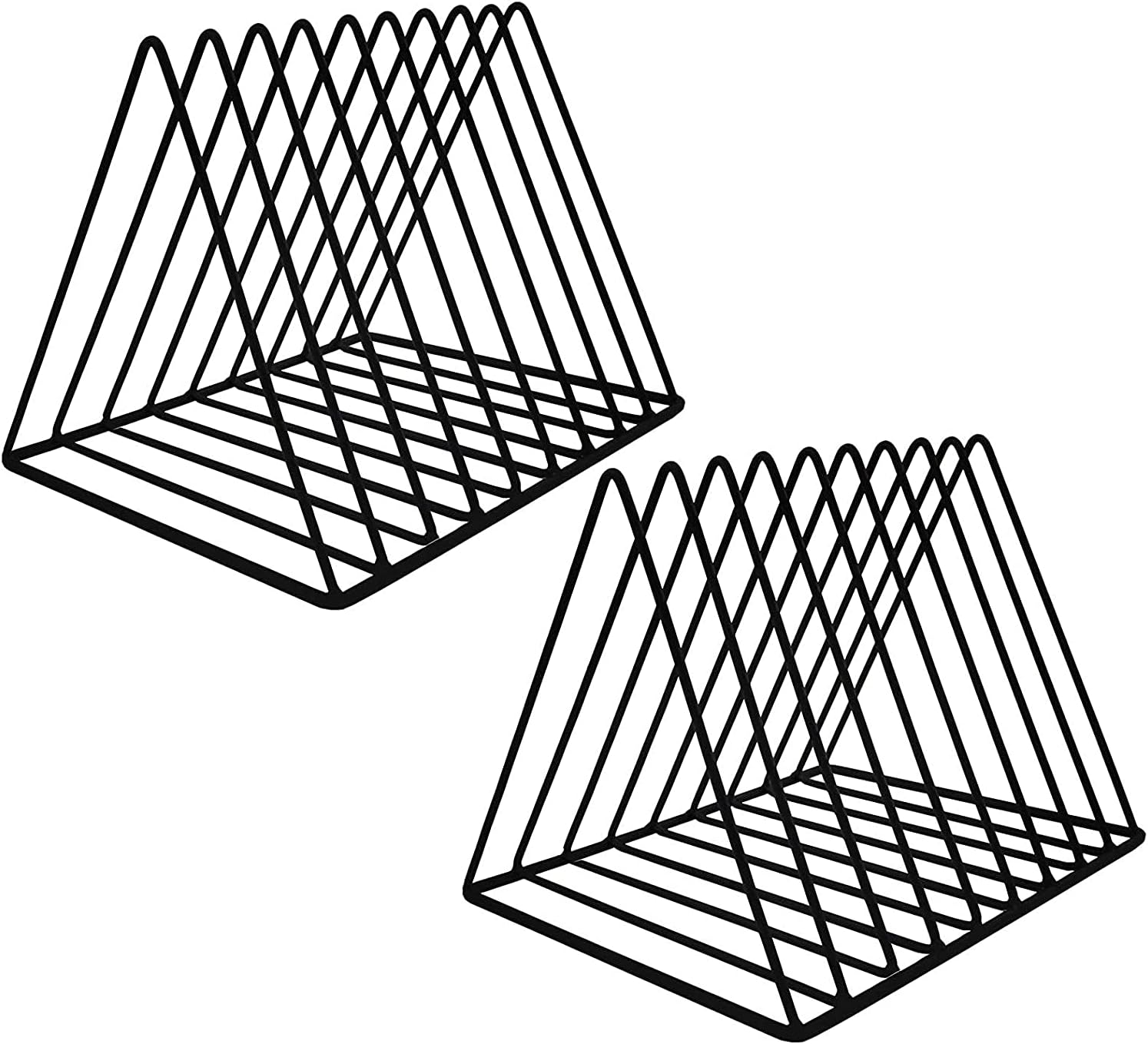 9 Slot Magazine Rack Book Record Holder, Desktop Iron Storage Rack Bookshelf Multifunction Triangle File Organizer Sorter for Decor Home Office, Black Pack of 2