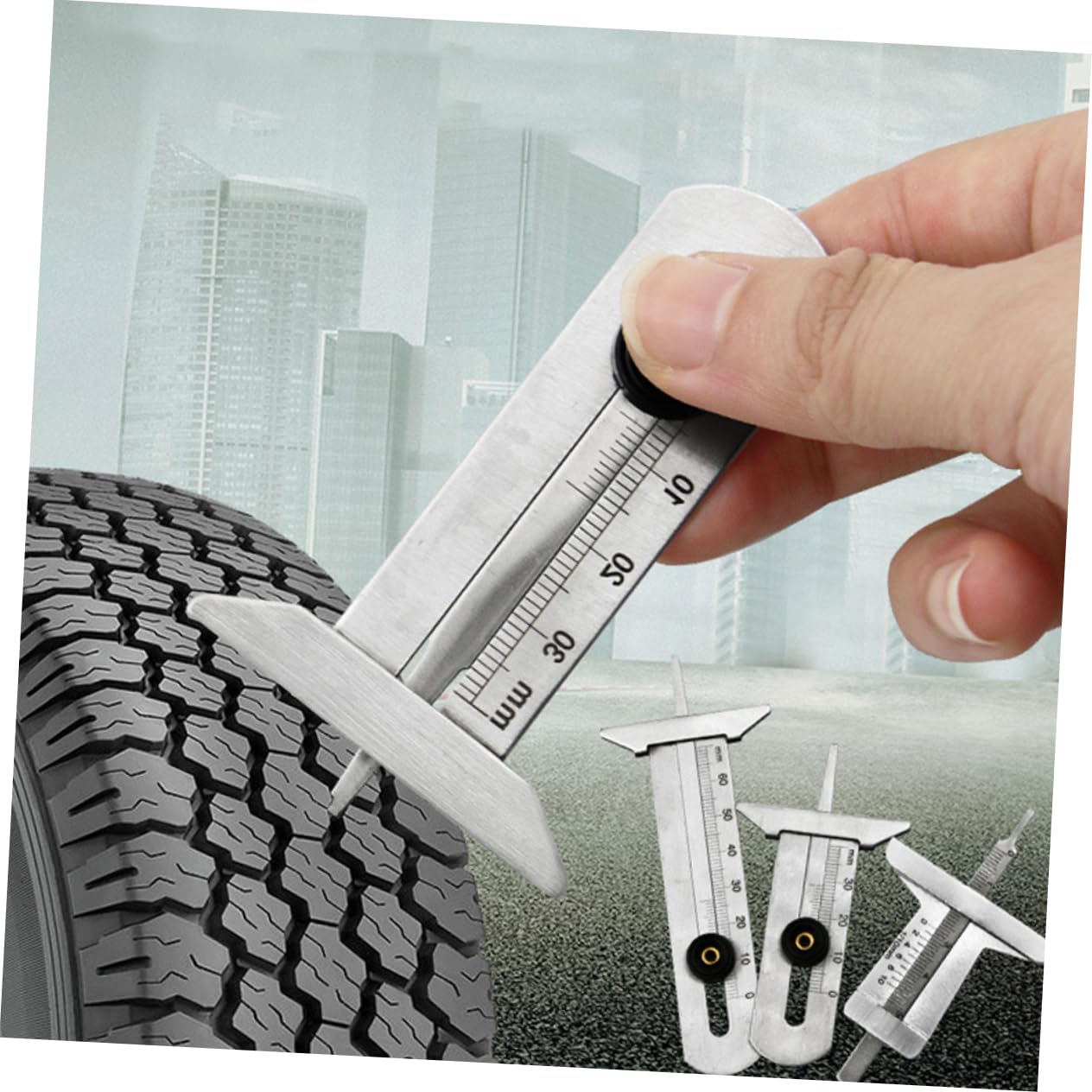 HEMOTON 6pezzi Ruler Inossidabile Per Misurazione Profondità Tread Tyre Strumento Per Pneumatici Facile e Utilizzare Resistente e Portatile