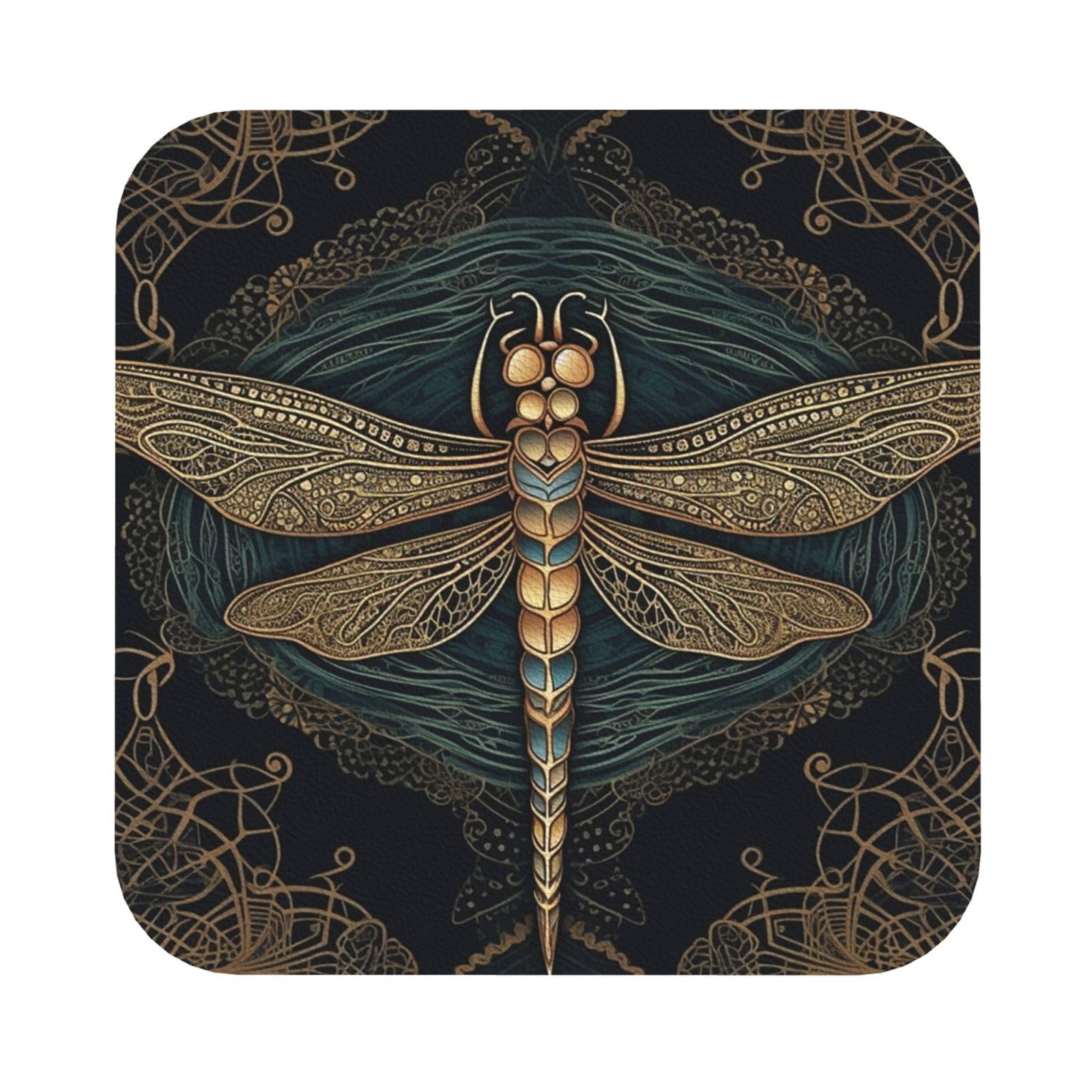 Dwrepo Men's Square Dragonfly Coasters For Drinks Set Of 4 Absorbent Drink Coasters Heat Resistant Pu Leather Coaster For Tabletop Protection Non-Slip Cup Coaster For Coffee Table
