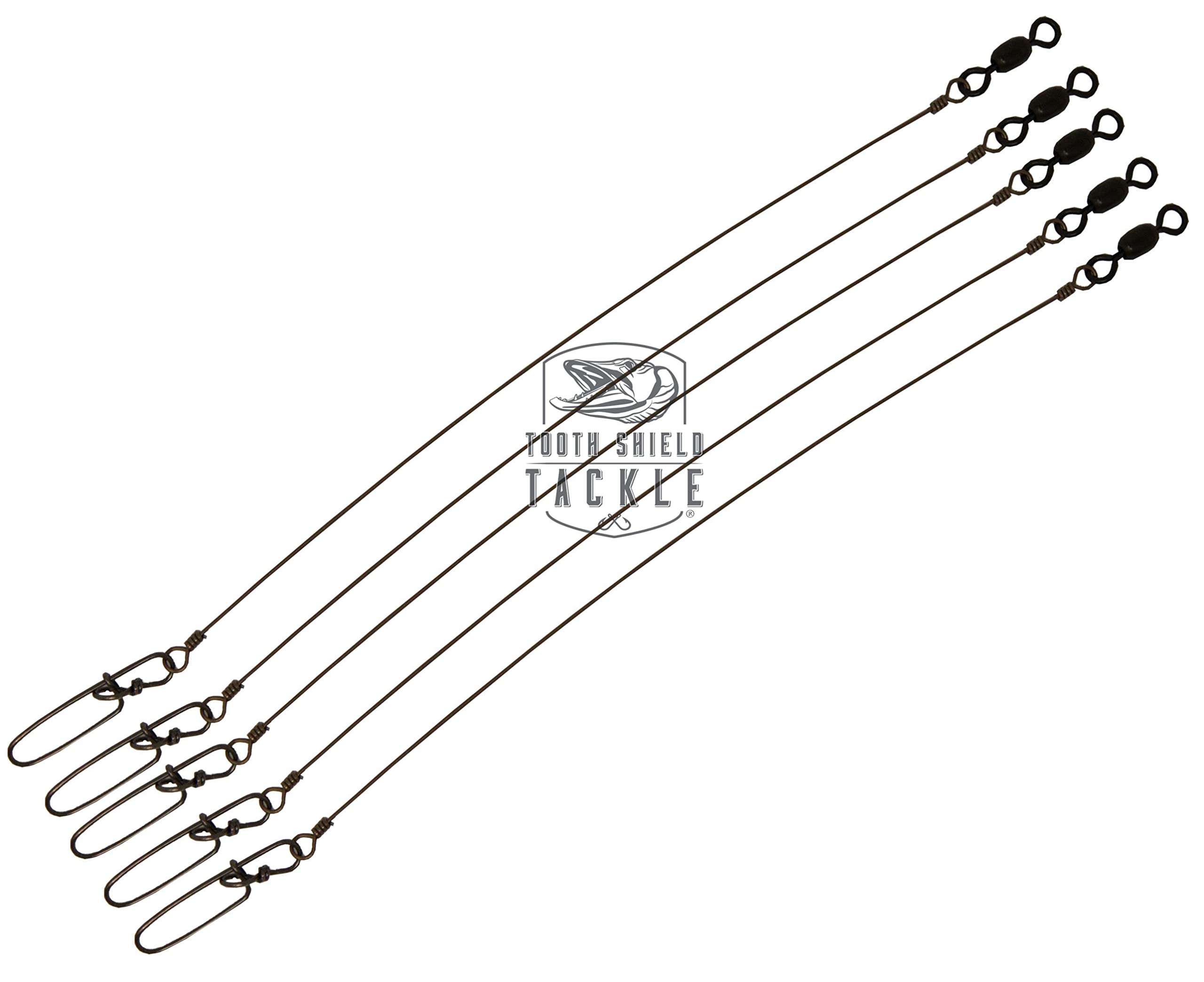 105 lb. 5 Pack [Crane Swivel] Premium Stainless Steel Solid Wire Tooth Shield Tackle Musky Pike Leader Jerk Bait Bucktail (10)