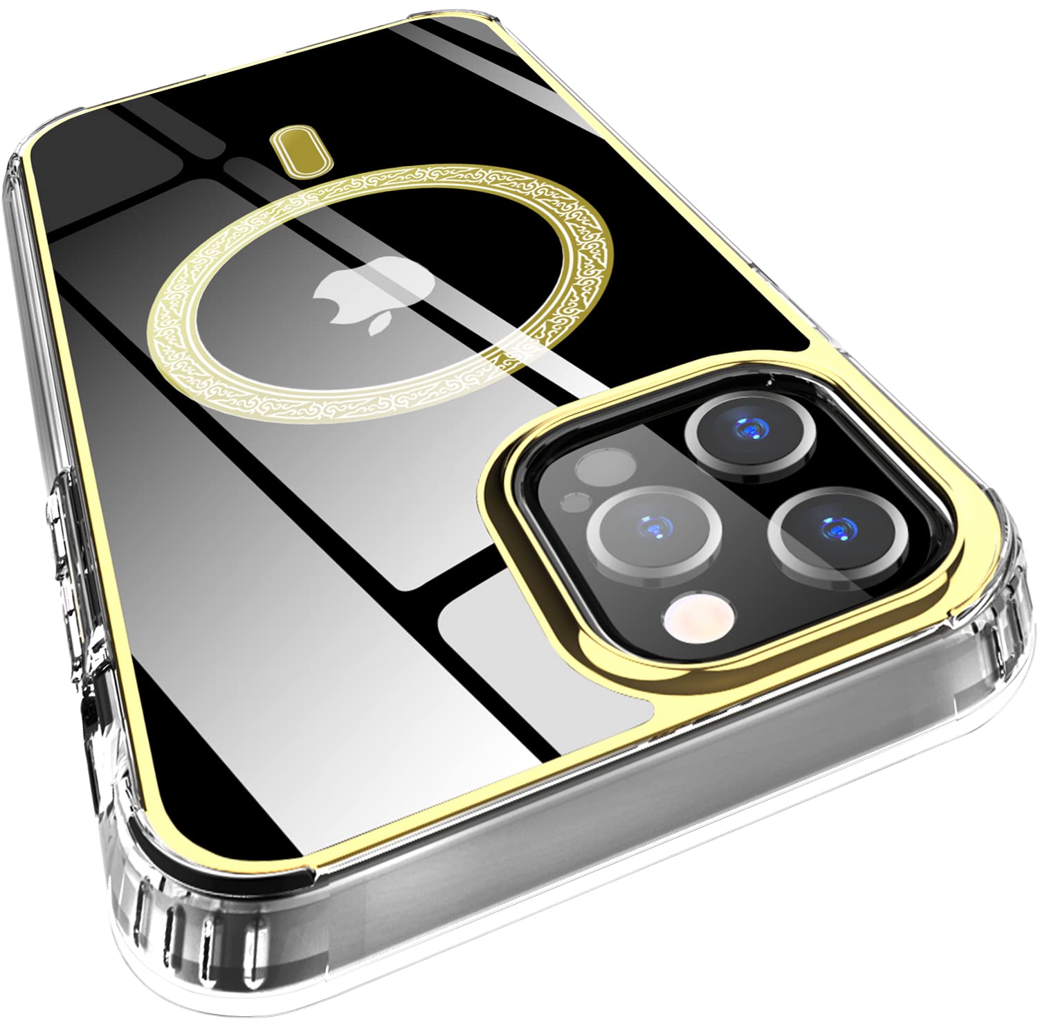 Hasaky Magnetic Case Designed for iPhone 12 Pro Max 6.7 inch Case Compatible with MagSafe,Crystal Clear Sparkle Glitter [Non-Yellowing] TPU+PC Military Grade Full Body Shockproof Case -Gold Wing