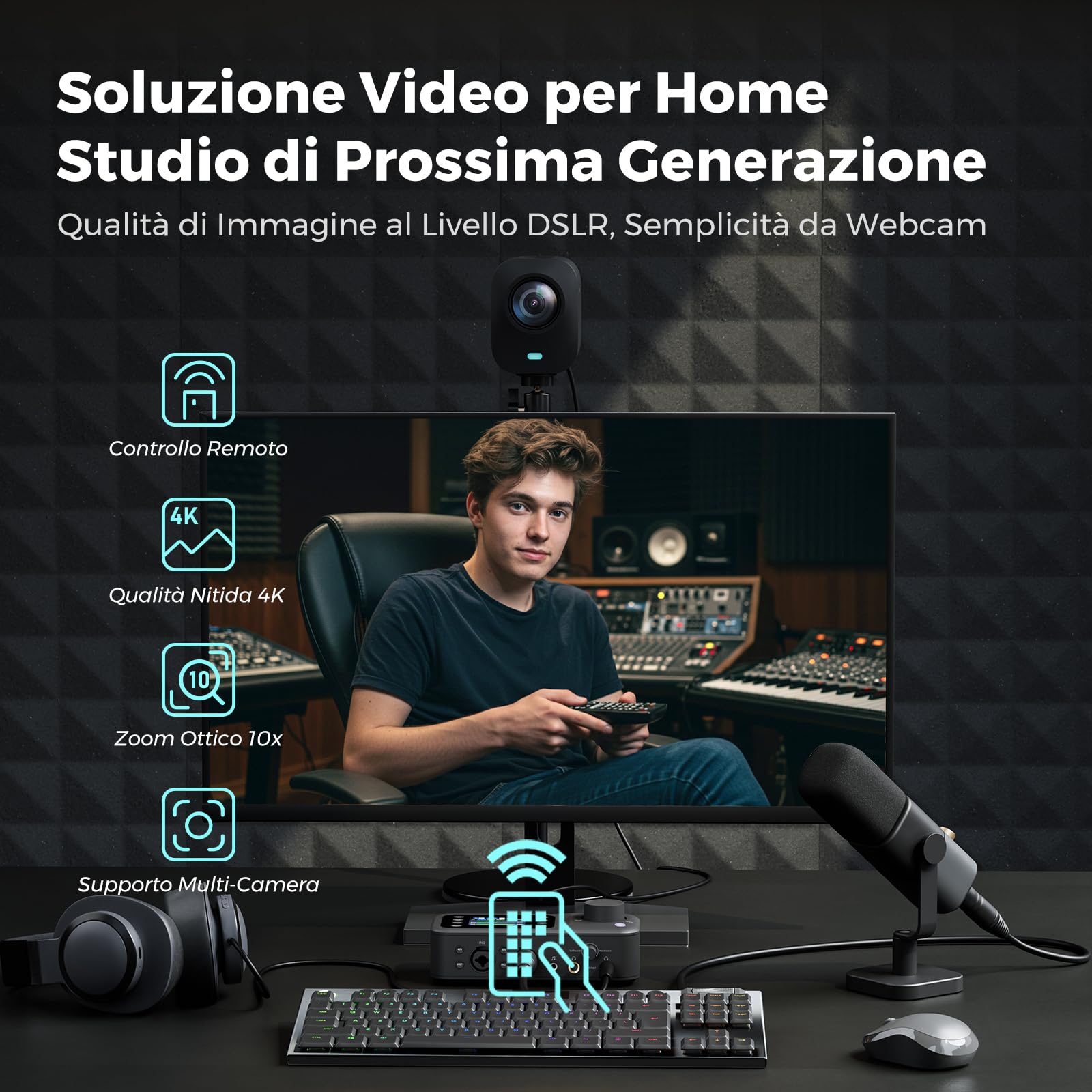 NearStream VM20 Telecamera 4K di streaming cablata con zoom ibrido 40x | Telecomando, 8 microfoni con cancellazione del rumore, Plug & Play, webcam HDMI/USB/RJ45, predisposta per multicam.