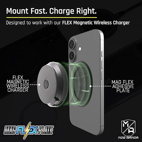 Miniatura 5 de Mob Armor Placa magnética flexible - Soporte magnético para teléfono para iPhone, Android, compatible con carga inalámbrica, placa magnética de goma
