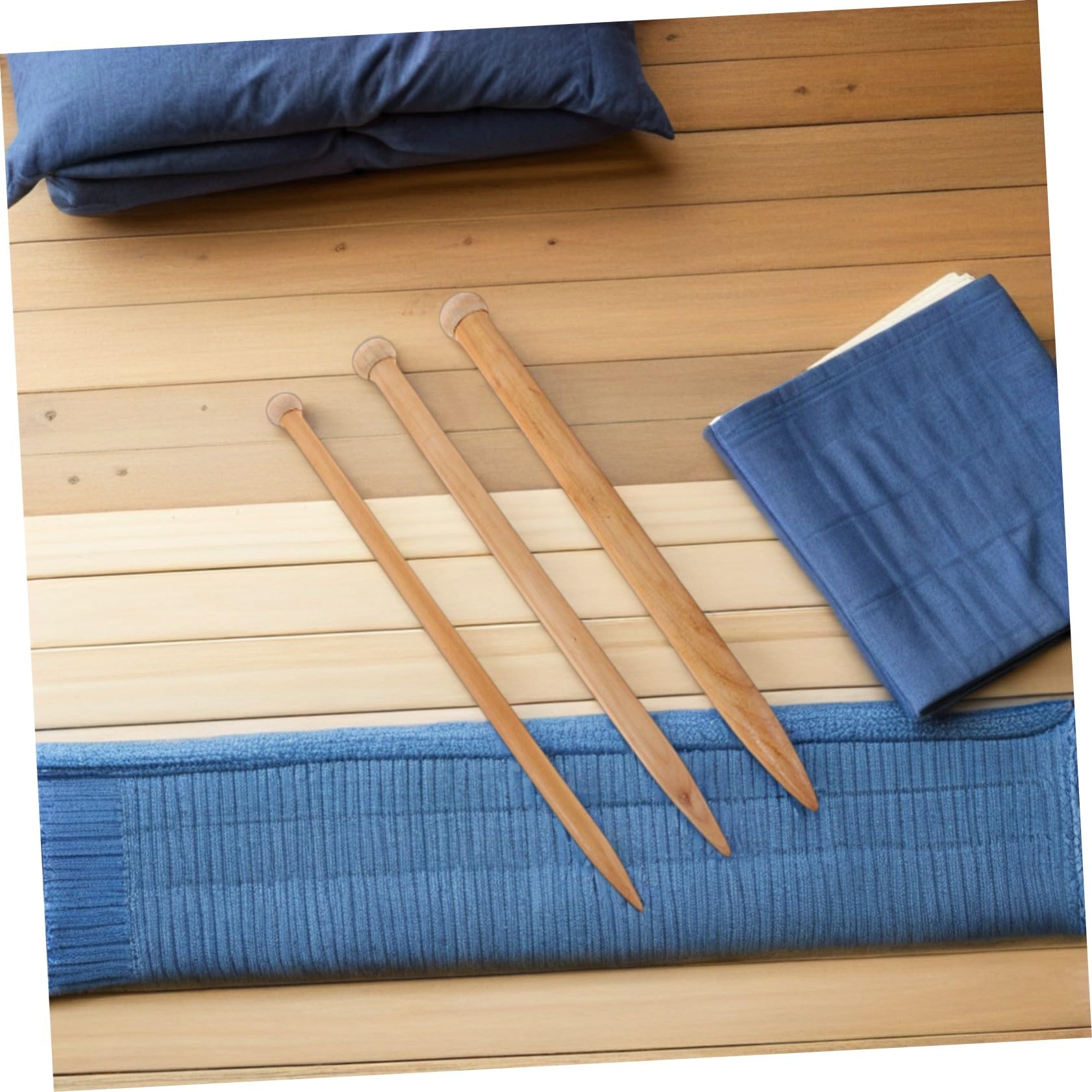 Agujas de Tejer Grandes de Madera para Hilo Grueso, 6 Piezas | Rectas de Punta Única, 35cm, Beige, Diseño Ergonómico, para Manualidades y Hogar
