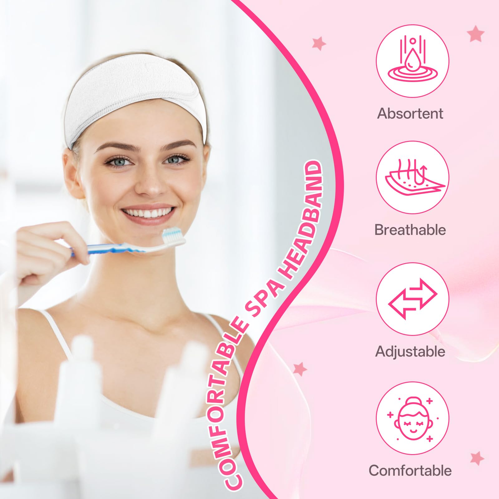 Lot de 80 bandeaux spa réglables pour femme - Bandeau antidérapant pour le lavage du visage, le maquillage, la douche, les soins de la peau et le yoga - Blanc - 80