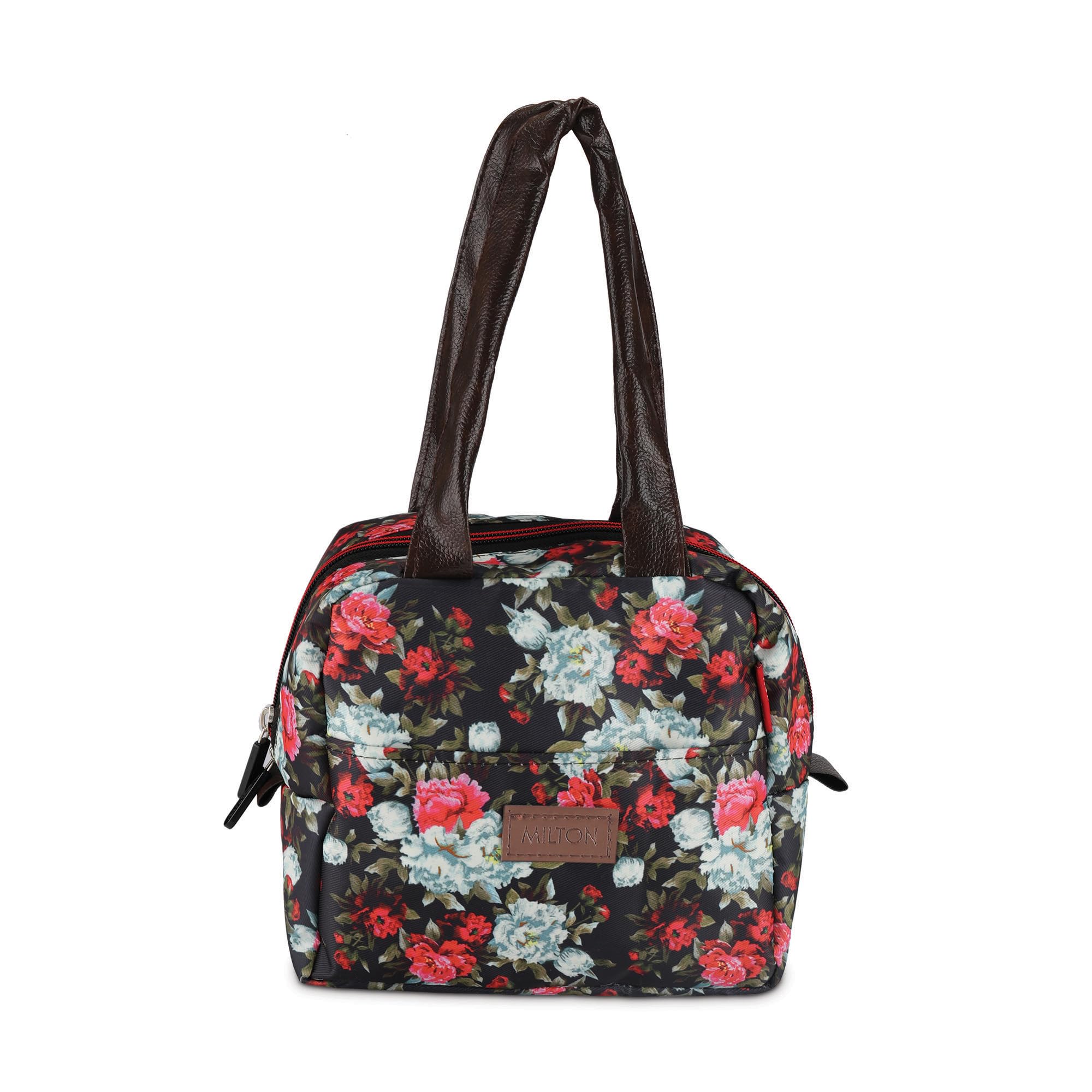 MILTON Floral Lunch Bag, 2.5L Insulated Tiffin Bag, Black