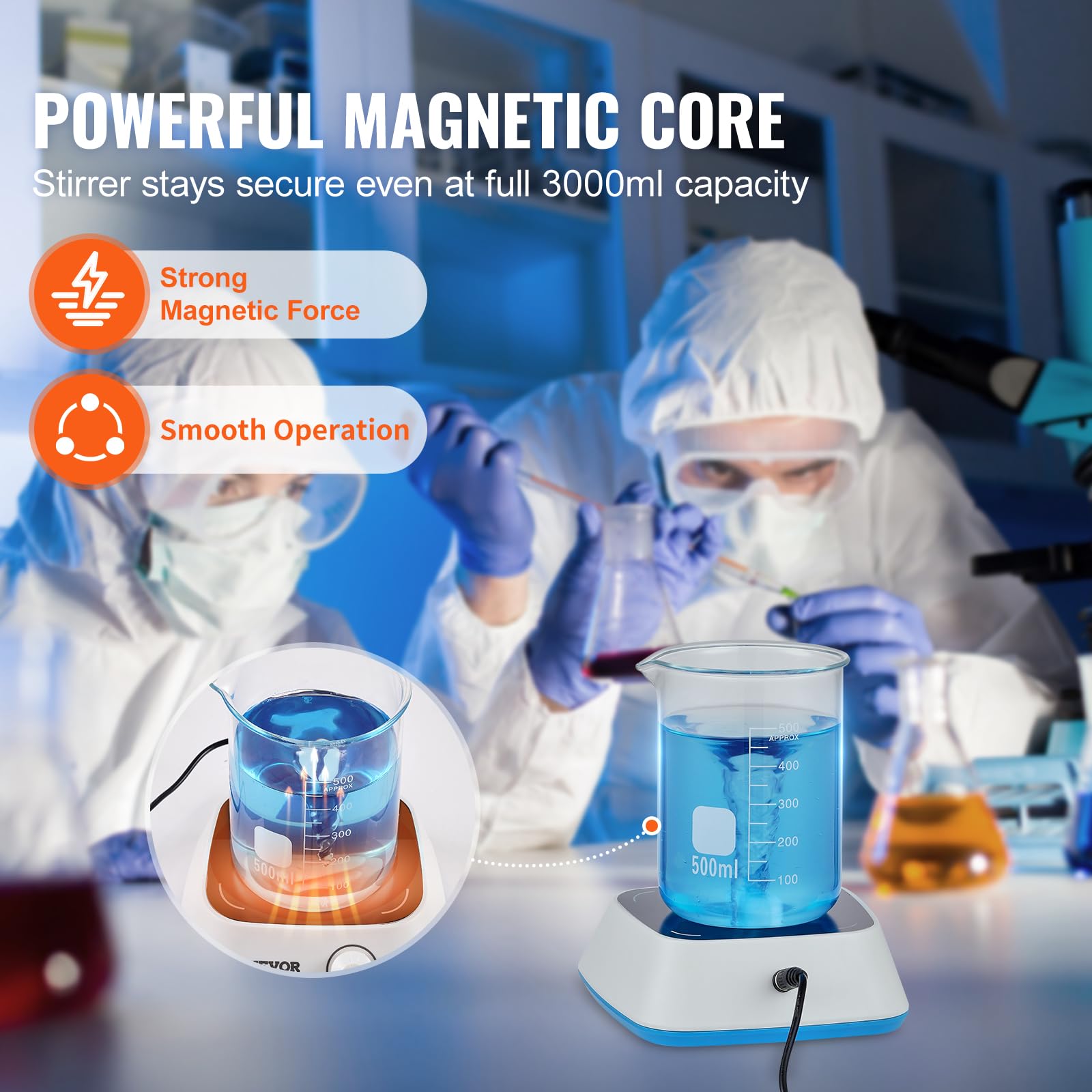 VEVOR Agitateur Magnétique 0-2000 tr/min 3000 mL Mélangeur Magnétique à Plaque Vitesse d'Agitation Réglable Agitateur de Laboratoire avec Barre d'Agitation pour Recherche Étude Expérience École Labo