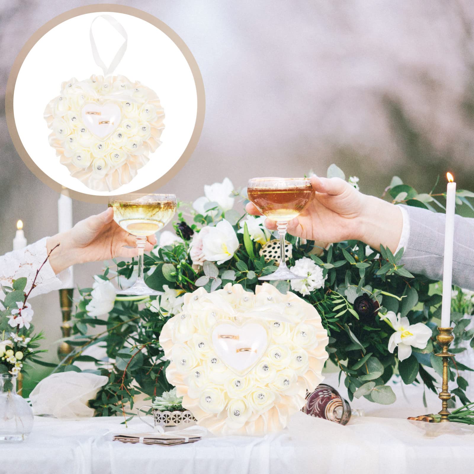 4 Stück Ring-ring-box Weiße Rose Ringkissen in Herzform Herzringkissen Herz Blumenring Verlobungsring Herzförmiges Ringkissen Aus Spitze Braut Blumenkorb Hochzeit Schaumstoff