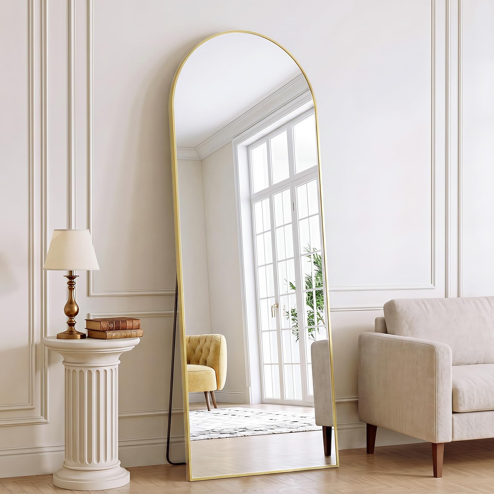 XRAMFY Full Length Mirror 150x40 cm,Arched Full Body Mirror with Stand Floor Length Mirrors Made of Tempered Glass Hanging or Leaning Against Wall for Bedroom, Entryway, Living Room, Gold