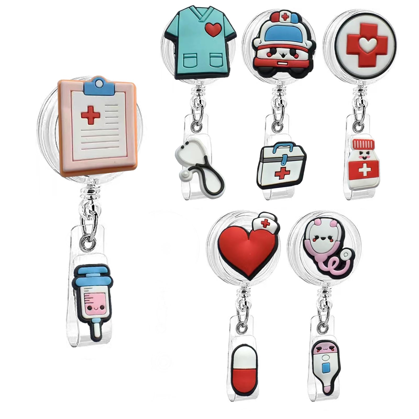 Medical Care Retractable Badge Holders Nurse Badge Reels,6 Pcs Nurse Badge Reels - Creative Patterns for Trendy Medical Professionals! Funny Work Id Card Holder for Nurses Doctor Health