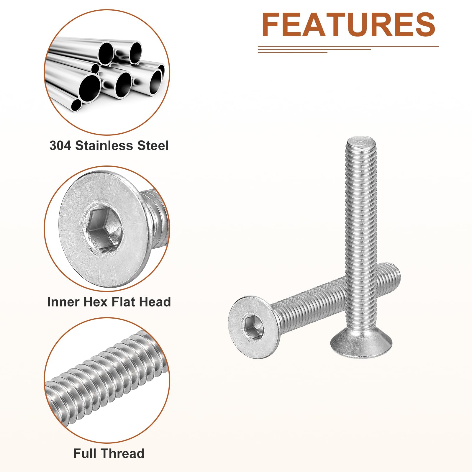 DTGN M8-1.25 x 55mm Flat Head Socket Cap Screws, 10 Pack 304 Stainless Steel Hex Socket Flat Head Screws, Full Thread - Image 4