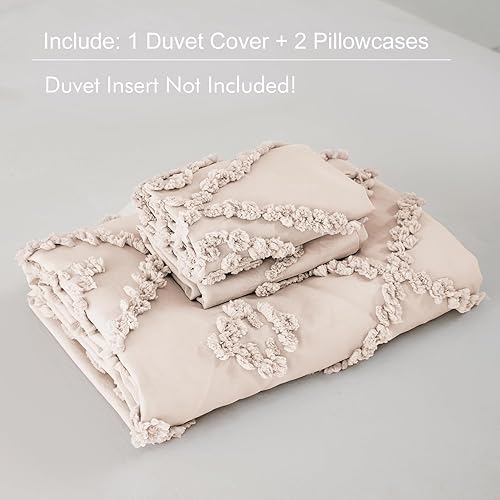 Miniatura 4 de URBONUR Juego de funda de edredón beige tamaño Queen  Juego de ropa de cama bohemio copetudo, color beige, juego de funda de edredón suave y ligera