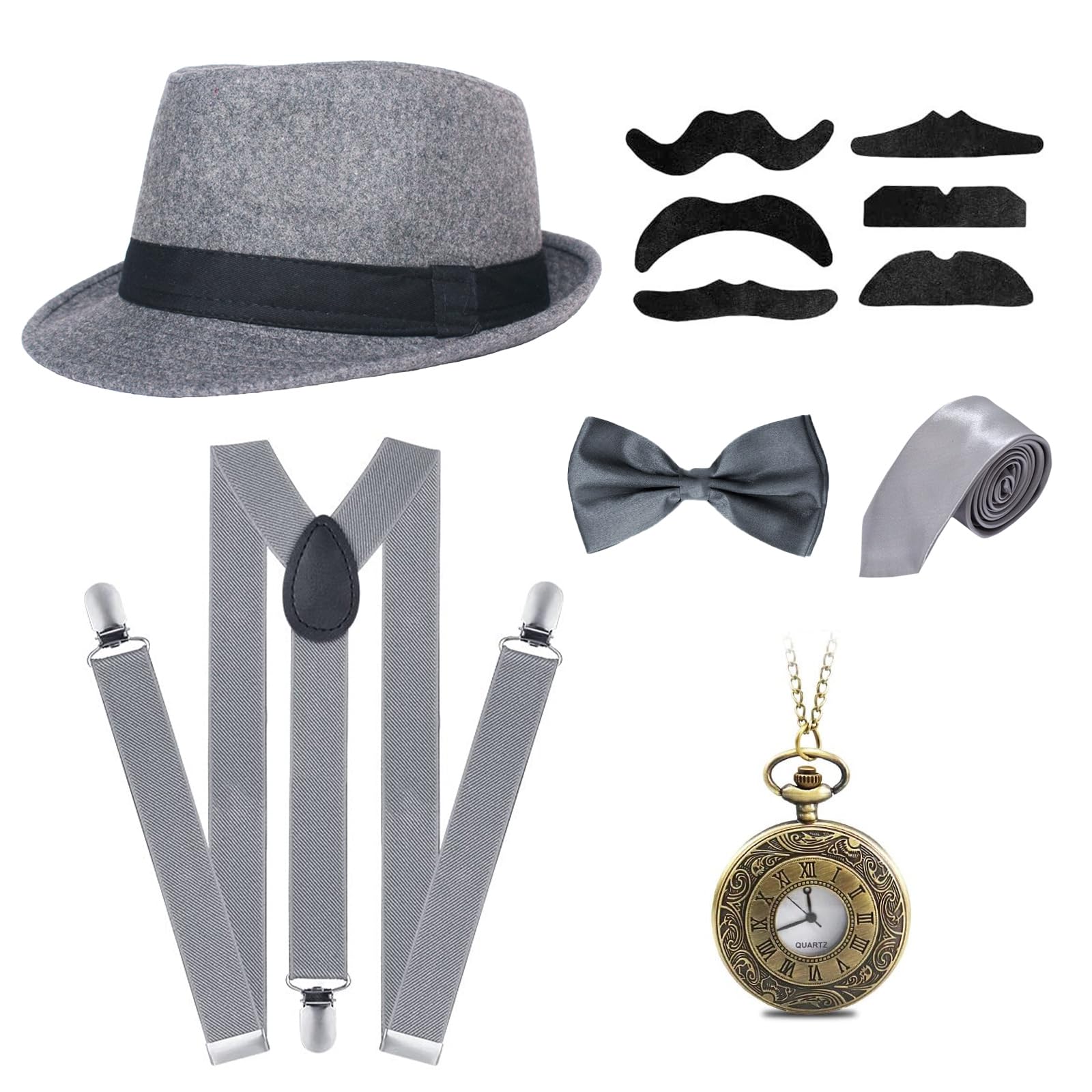 SekepingoSekepingo 6PCS 1920s Peaky Blinders Costume Mens Costume Gatsby Dress Up Gangster Accessories Set for Themed Party
