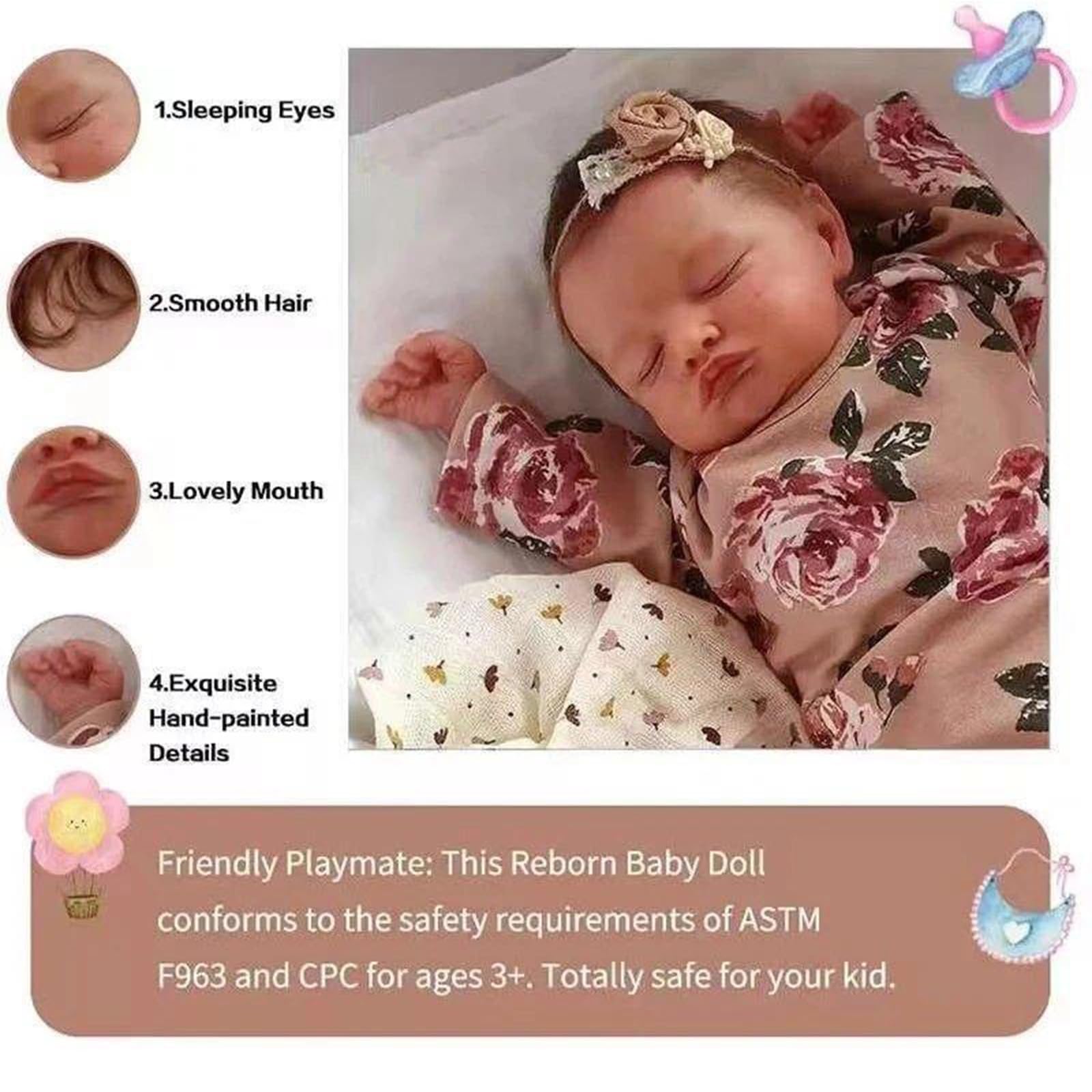 Lalki Reborn Female 20 cali 50 cm Miękki silikonowy korpus z bawełny, z opaską, smoczkiem, butelką i certyfikatem urodzenia