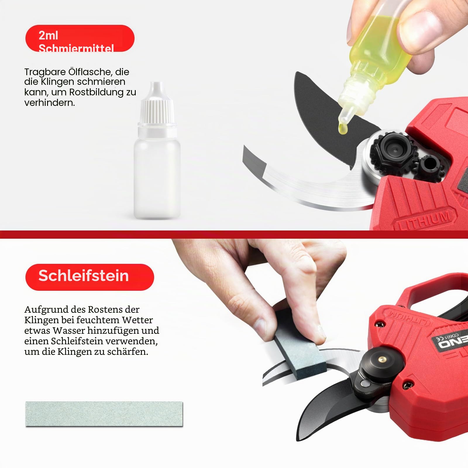 TEENO Elektrische Gartenschere 30mm, kabellos, bürstenlos, mit LCD,2*2000 mAh Batterien, schnurlose professionelle elektrische Schere für Garten, Äste und Obstgärten(zwei Batterien), TEENO-CD616