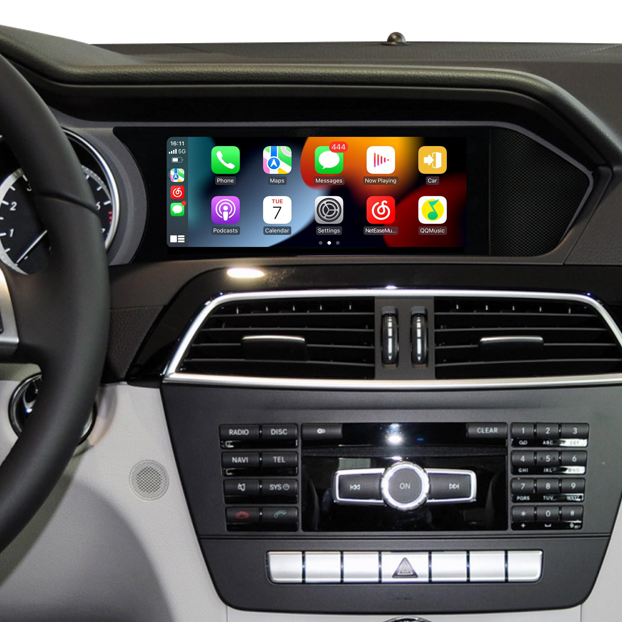 Ekran Android 8,8 cala do Mercedesa klasy C W204 C204 S204 NTG 4,5/4,7, bezprzewodowa CarPlay Android Auto, lustrzane odbicie ekranu, podzielony ekran, Wi-Fi, muzyka, nawigacja, kamery pojazdów
