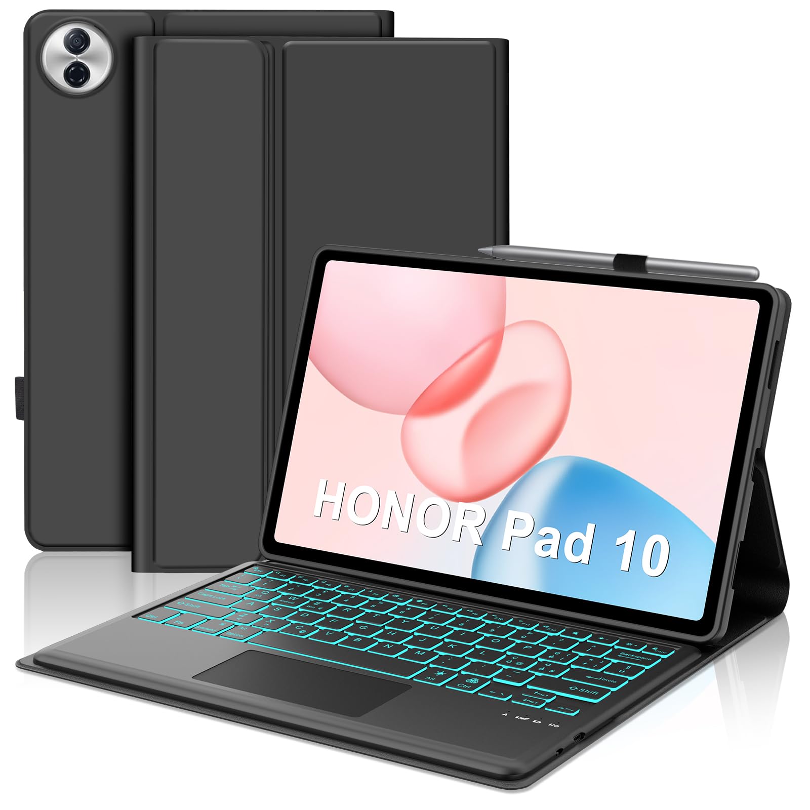 FOGARI Per Honor Pad 10 2025 12.1 Pollici Cover Tastiera | Custodia Tastiera Bluetooth Rimovibile con Touchpad per Ufficio/Studio/Scrittura, Keyboard Wireless Portatile, Nero