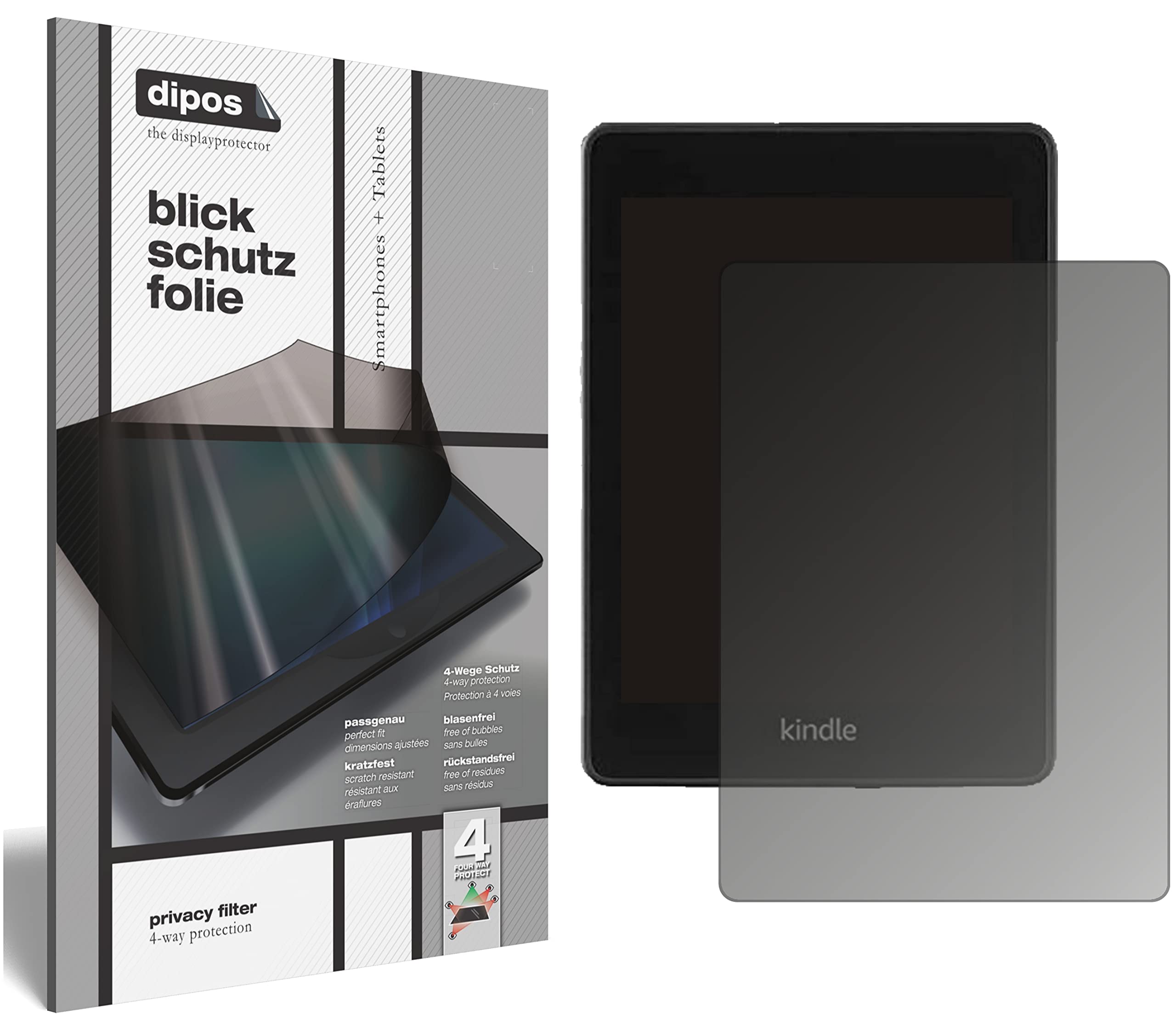 dipos Blickschutzfolie für Amazon Kindle Paperwhite (2021) | Displayschutz matt mit 4-Wege Sichtschutz-Effekt, Privacy Filter, passt perfekt, kratzfest, blasenfrei, selbstklebend