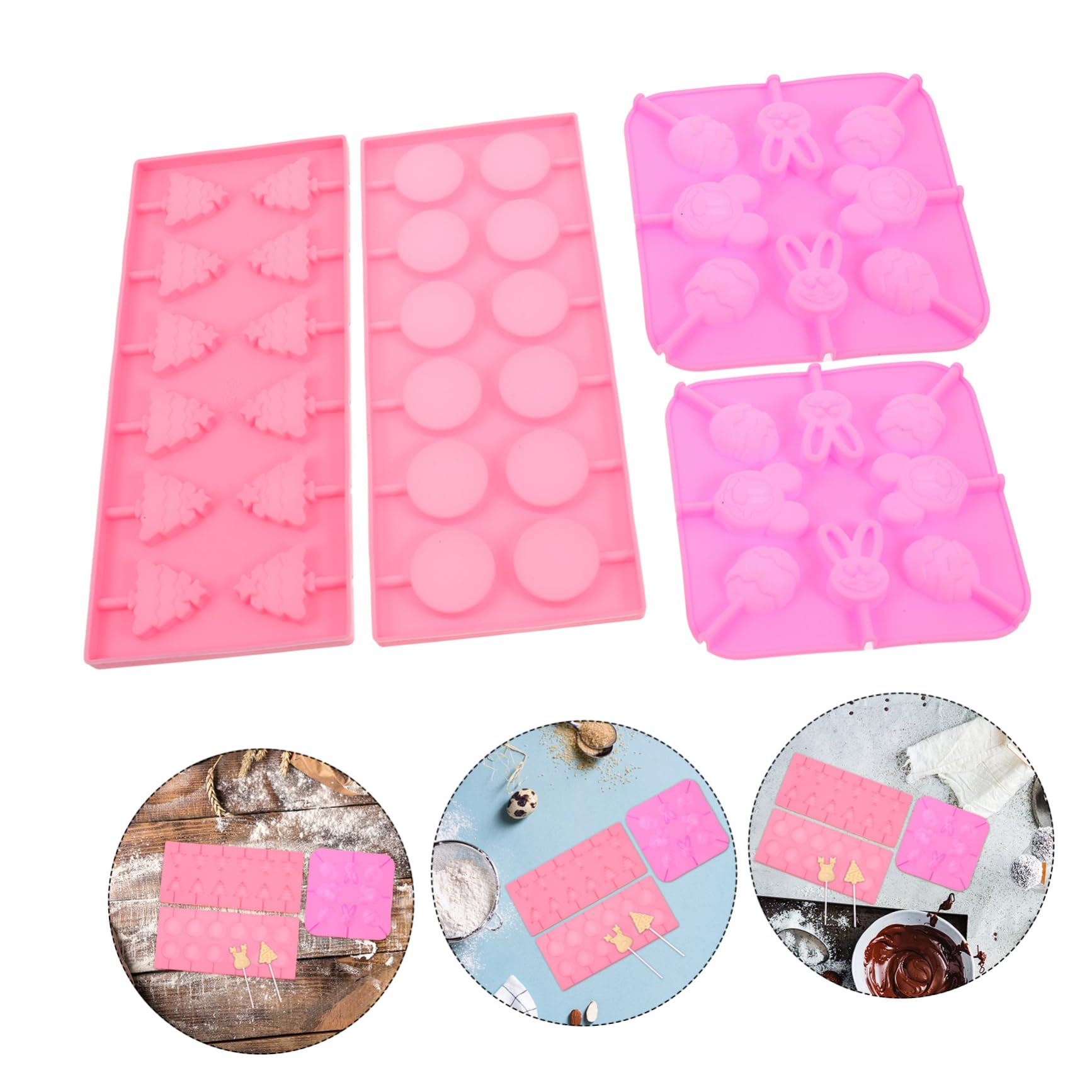Molde de Silicona para Piruletas Navideñas, 7 Piezas | Incluye Palitos, Bolsas de Golosinas y Bridas, Formas Variadas, para Chocolate y Caramelo Duro