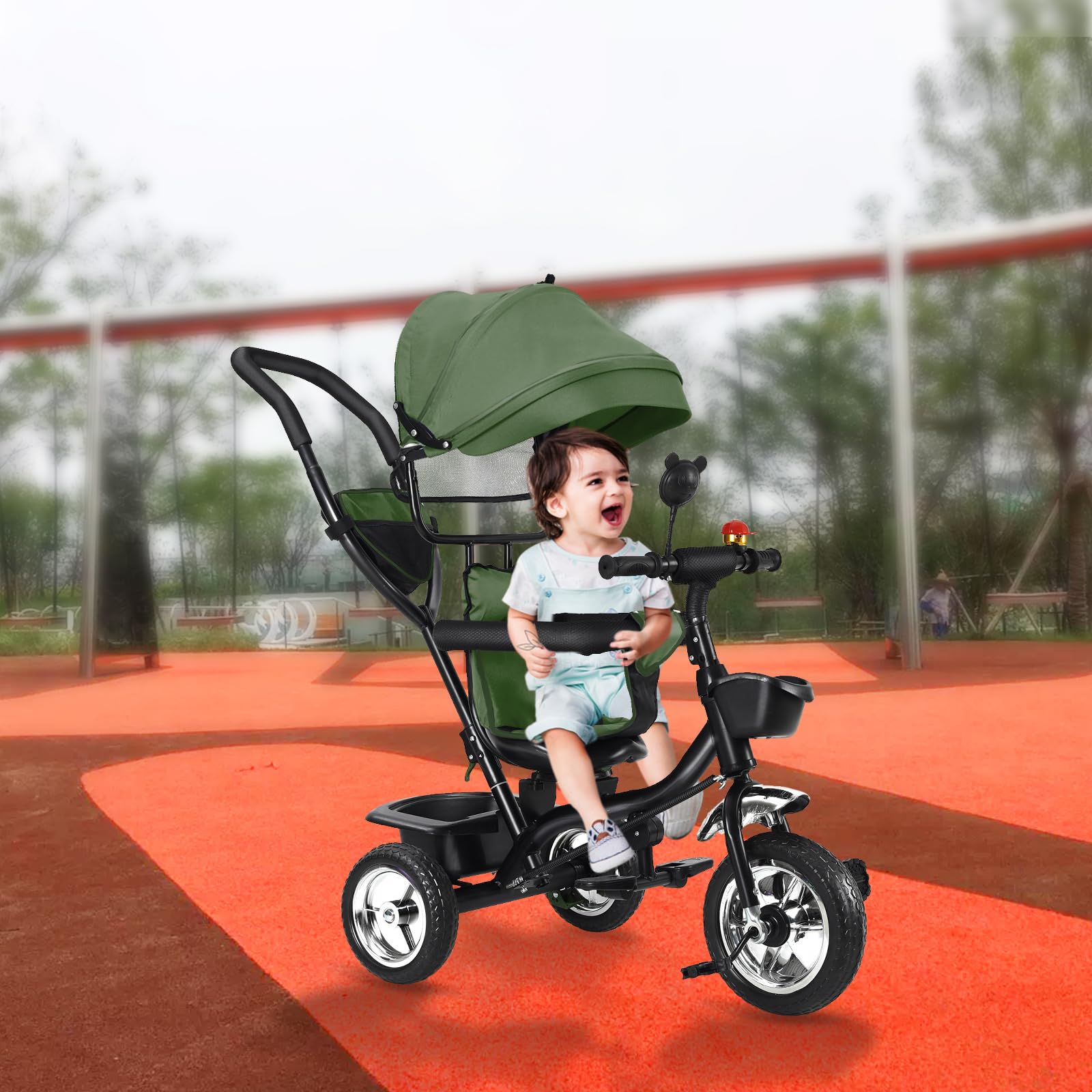 Tricycle Enfants avec Pare,Draisienne Vélo pour Enfant à partir de 1 an, Jouet Velo Enfant 5 Ans, De 9 Mois, pour garçons et Filles comme Cadeau d'anniversaire,4 en 1 (Vert)