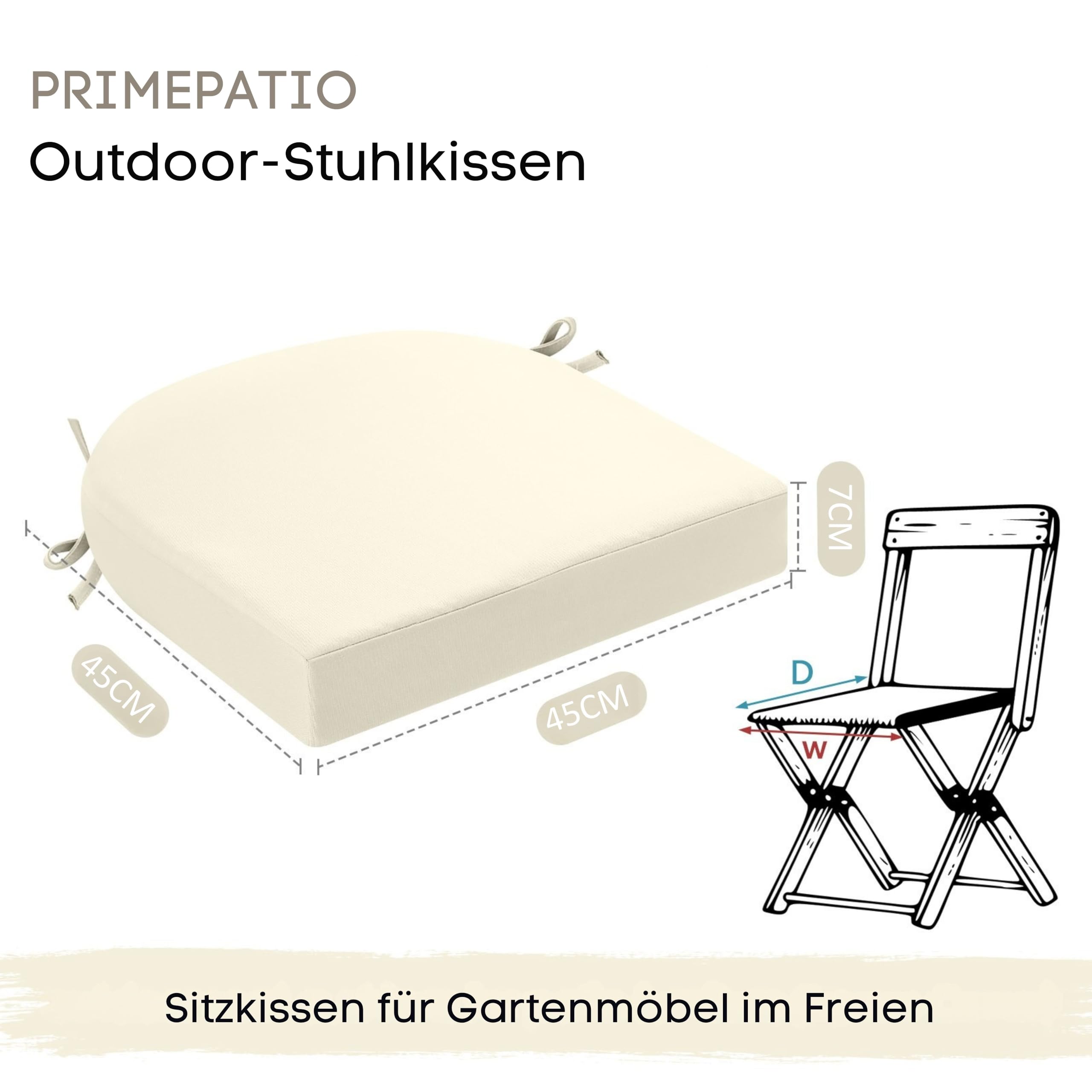 Cuscini Per Sedia Da Esterno - Set Di 2, Impermeabili, 45x45 Cm, Beige, Con Nastri Di Fissaggio