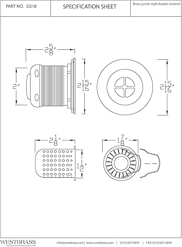 Miniatura 5 de Westbrass D218-12 - Colador para fregadero de barra de estilo canasta para junior