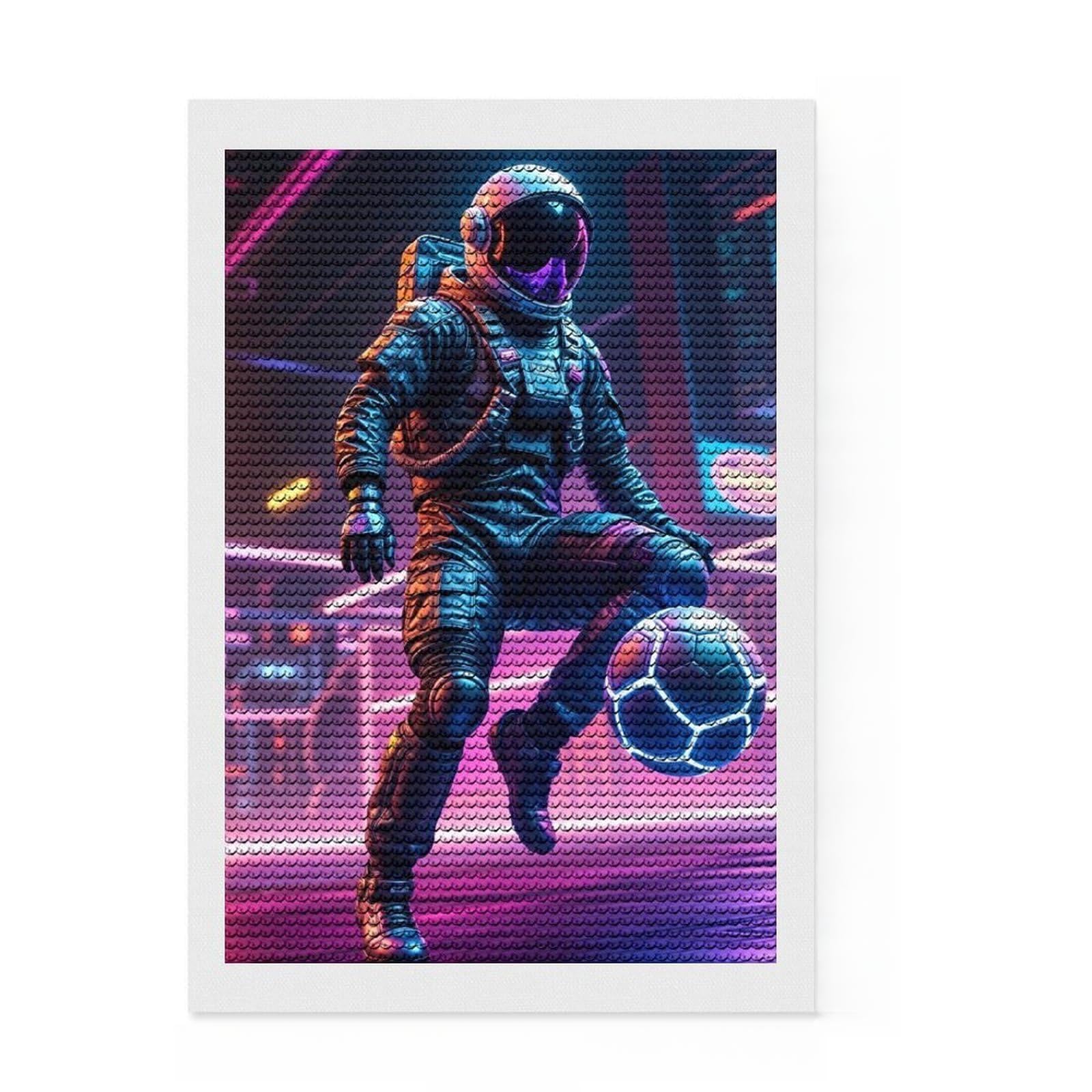 Junmoney Neon Astronaut Football Diamond Style Art Kit 8"x12", Winter Craft, Gift Idea, Farmhouse Decor, Thoughtful Present, Office Decor