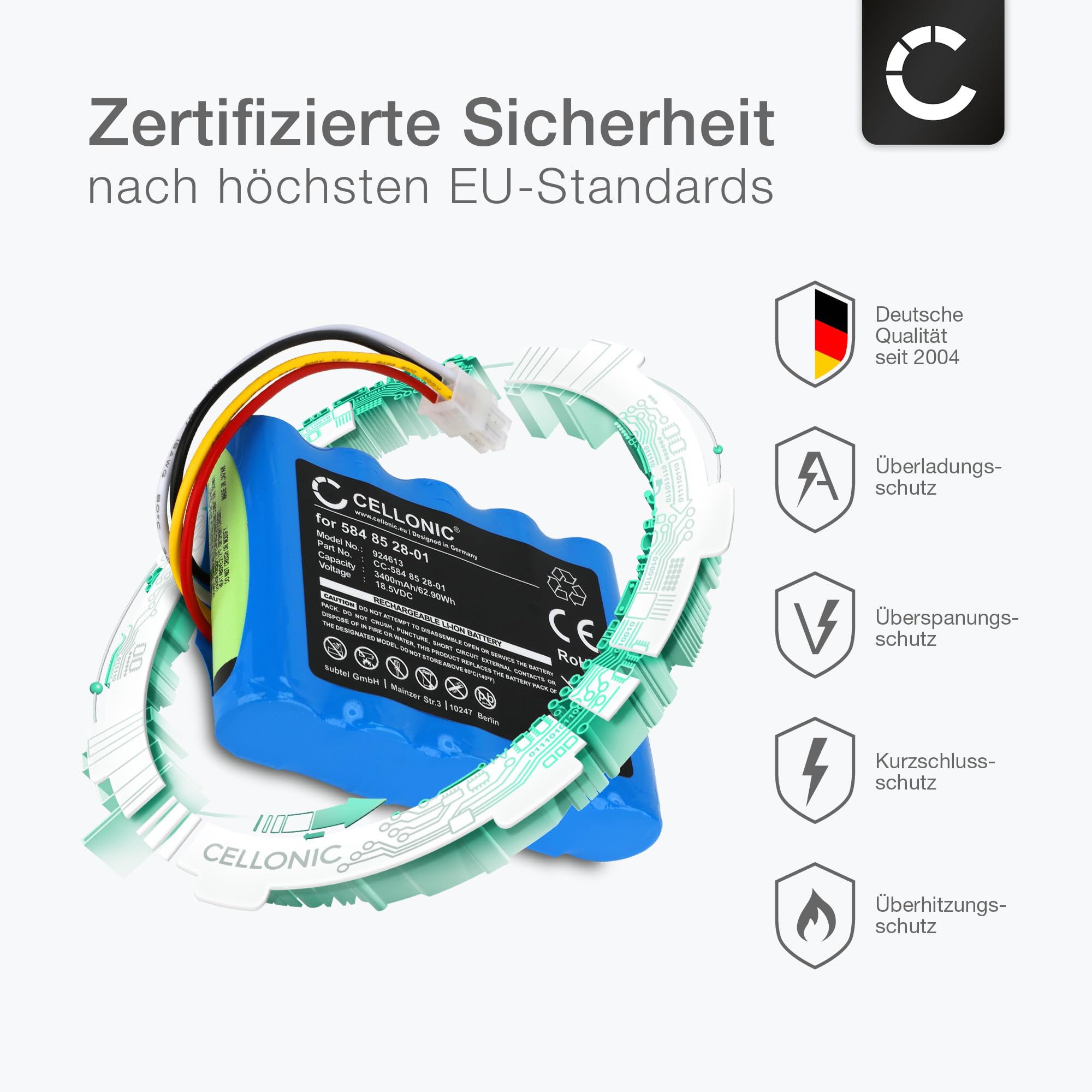 CELLONIC 1x Akku für Garten Kompatibel mit Gardena Sileno, Kompatibel mit Husqvarna R100Li, R100Lic, 589586201 - (3400mAh, 18.5V)