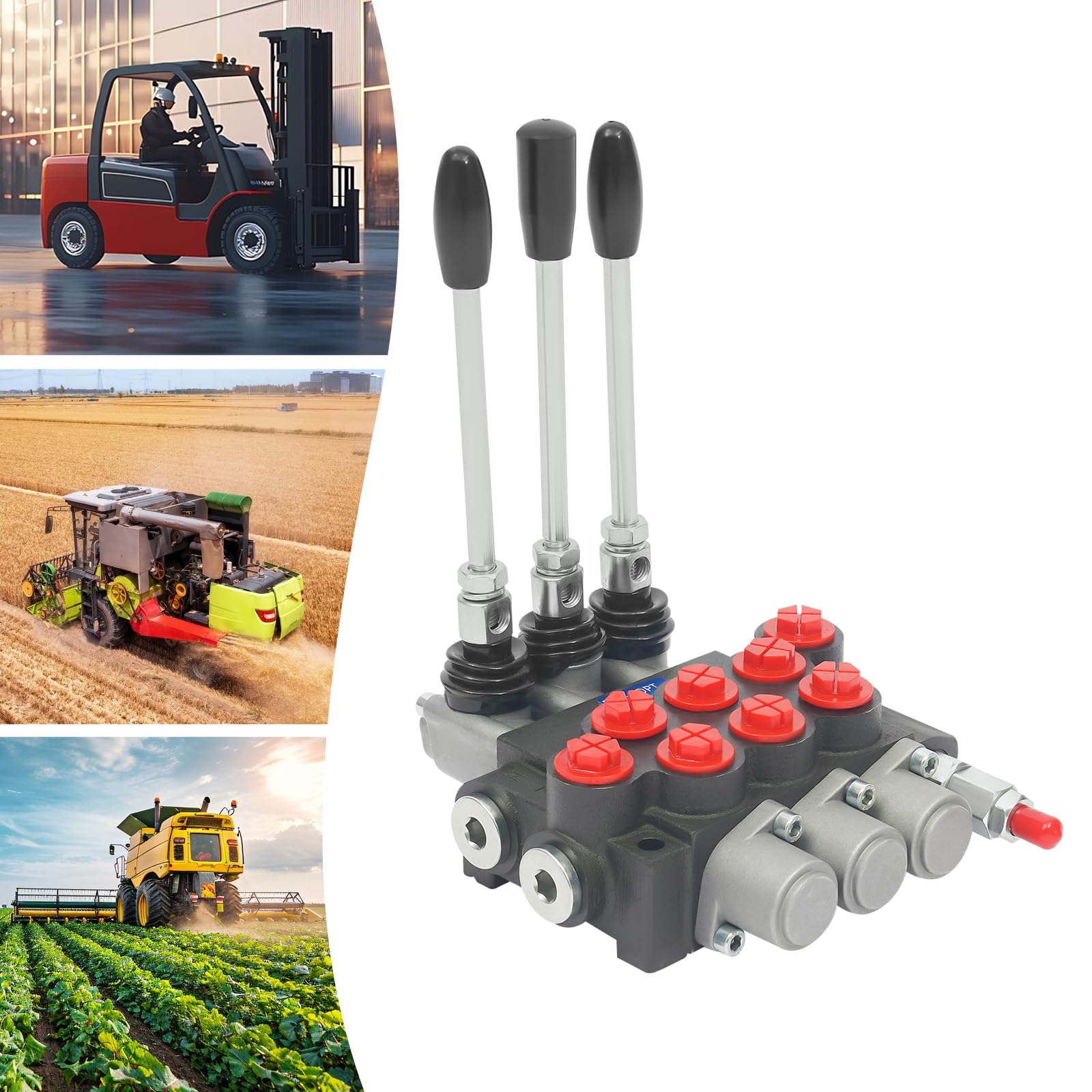 Valvola di controllo direzionale idraulica 3 bobine 40L/min, manuale, 1/2" BSPP connettori, valvola di sicurezza regolabile 5-31.5MPa, per trattori, spaccalegna e macchine agricole