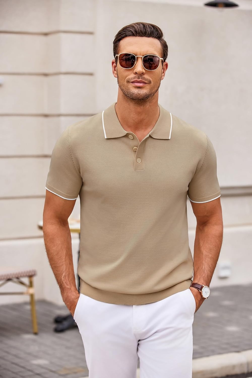 COOFANDY Mens Knit Polo Shirts Casual Short Sleeve Button Down Polo Shirt Classic Golf Shirts - Image 6