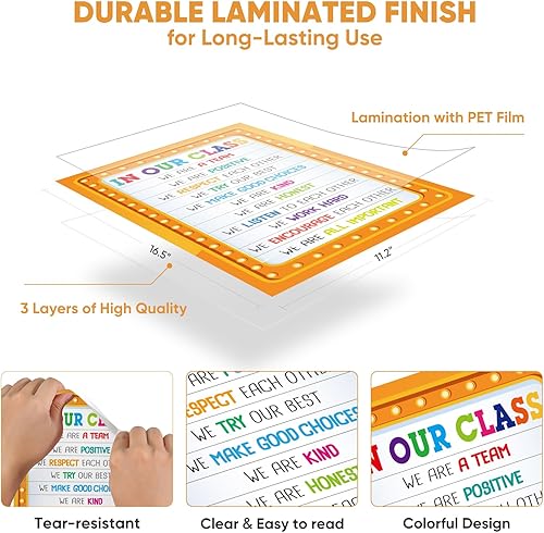 Miniatura 3 de FaCraft Póster de Reglas del Aula - Pósteres Motivacionales para Decoraciones del Aula Póster Laminado Inspirador de Reglas de Clase para Decoración