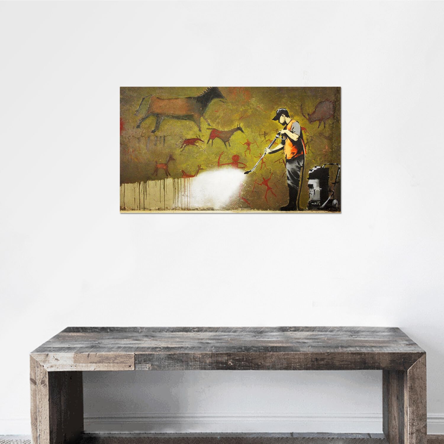 Giallobus - Quadro - Banksy - Idropulitrice Pittura Rupestre - Vetro acrilico - 100x60 - Pronto da appendere - Quadri moderni per la casa