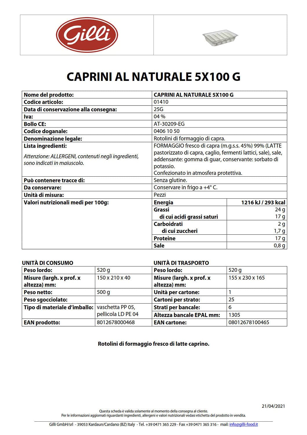Natürlicher Ziegenkäse 5 x 100 gr. - Gilli