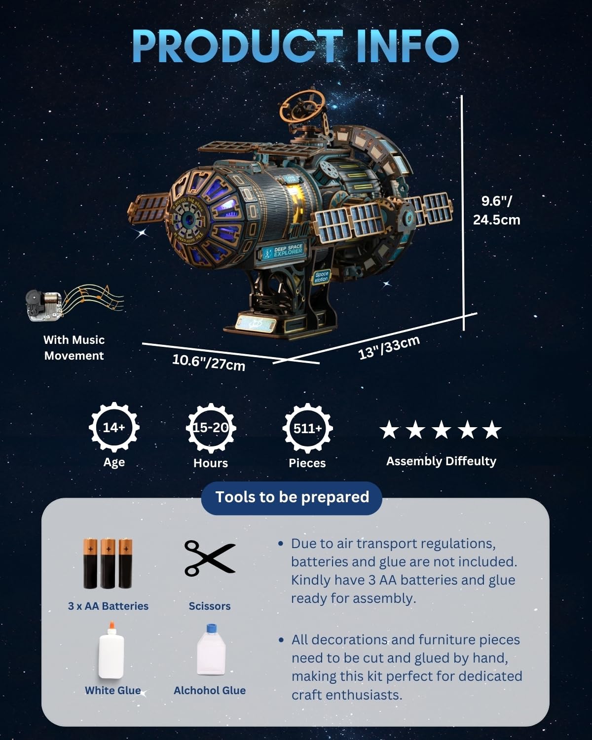 Jorival Celestigon Station - Puzzle meccanico 3D in legno 3D rotante a 360° per adulti, set di costruzione della stazione spaziale interstellare assemblata fai da te, modello giocattolo spaziale per
