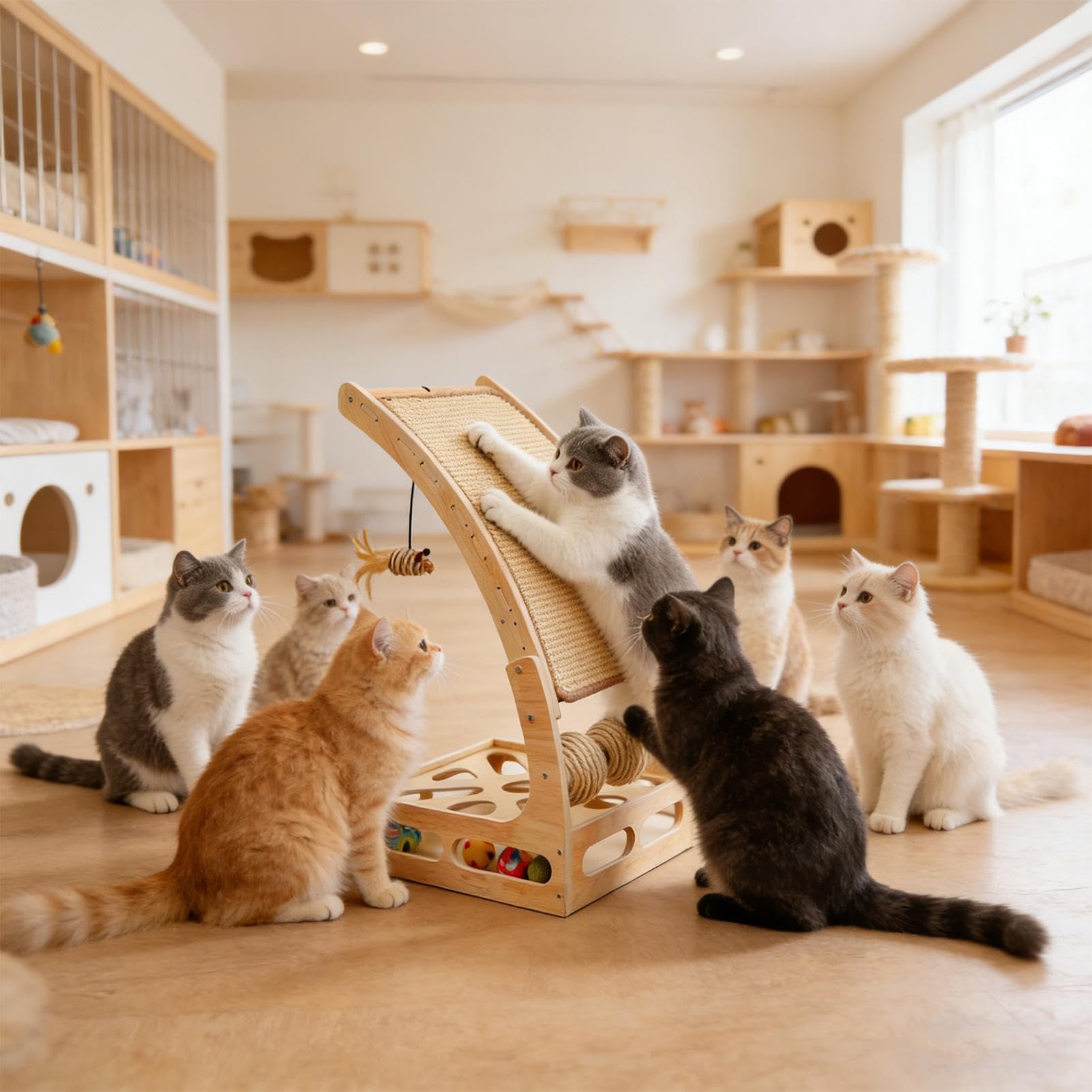 Rascador Vertical para Gatos Tablero Escalador con Laberinto de Bolas | Superficie de rascado para Esquina de Apartamento, Dormitorio o Hogar