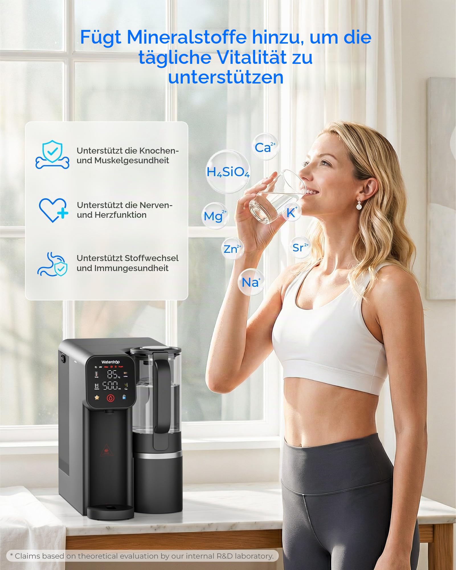 [𝐌𝐢𝐧𝐞𝐫𝐚𝐥𝐢𝐬𝐢𝐞𝐫𝐭𝐞𝐬] Waterdrop M6HG Sofort-Heißwasser Umkehrosmose System, 8-Stufiger, NSF/ANSI 58 & 372 Zertifiziert, 3:1 Reinwasser-/Abwasserverhältnis, 5 Temperaturstufen, mit Glaskanne