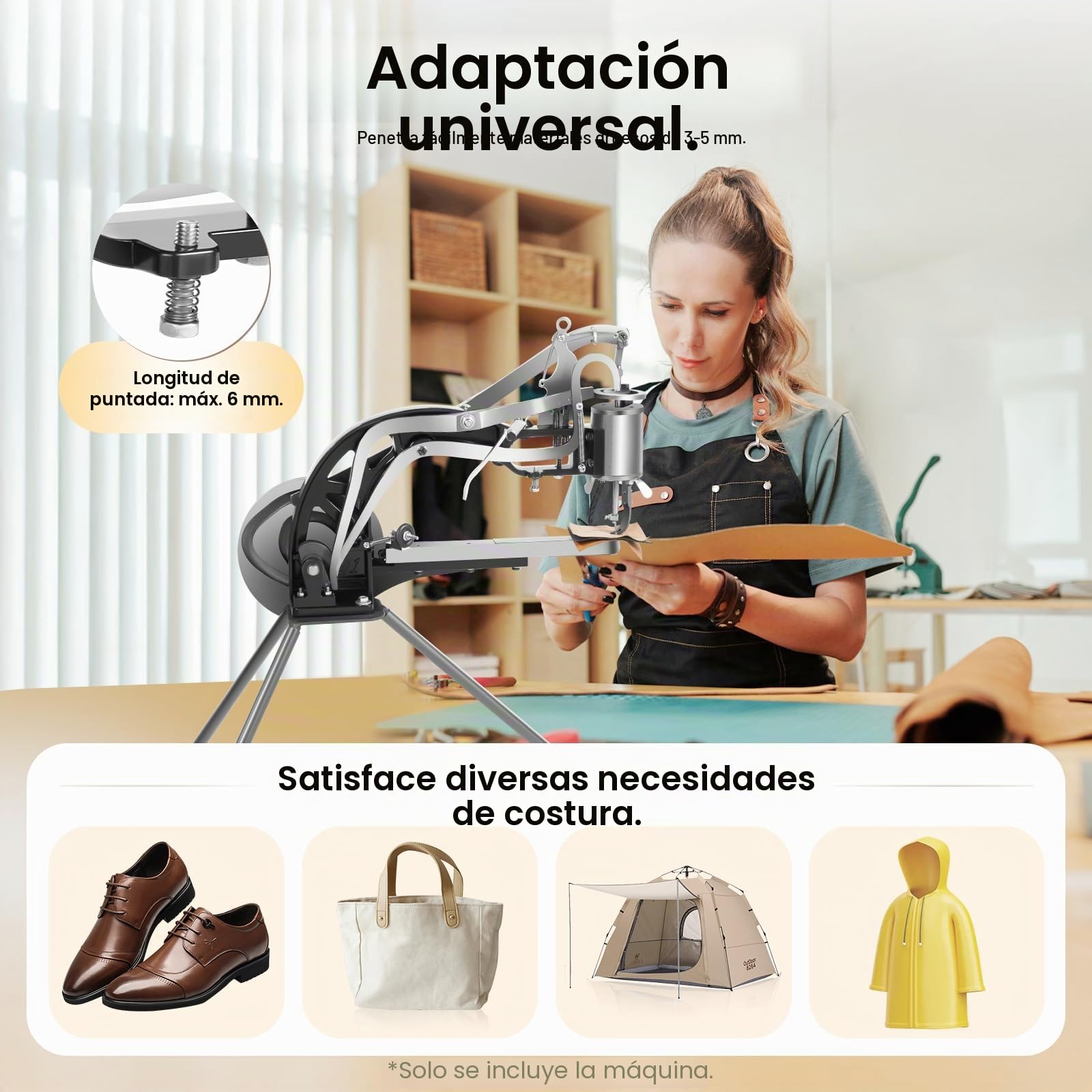 Máquina de coser manual de cuero, máquina de zapatos, máquina de coser de cuero, máquina de coser a mano Cobbler, máquina de reparación de zapatos 360° dirección ajustable