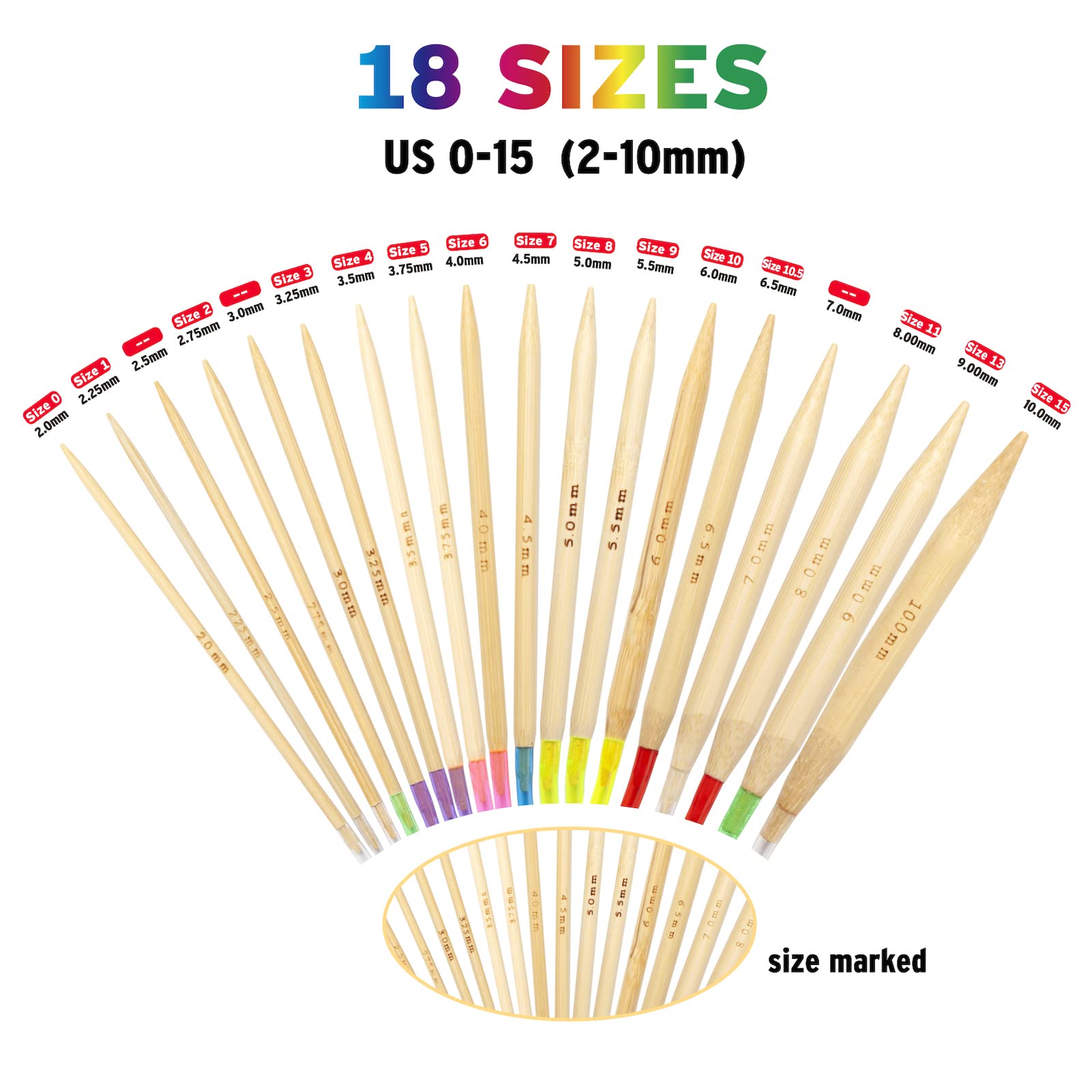Kit Aiguilles à Tricoter Circulaires Bambou 18 Tailles 2mm-10mm - 79 Outils Complet Avec Boîte