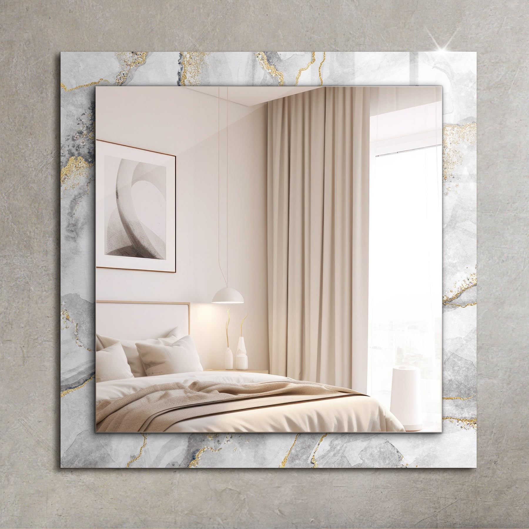 Generico Decormat Specchiera da Parete Rettangolare per Camera da Letto 60x60cm - Marmo con venature