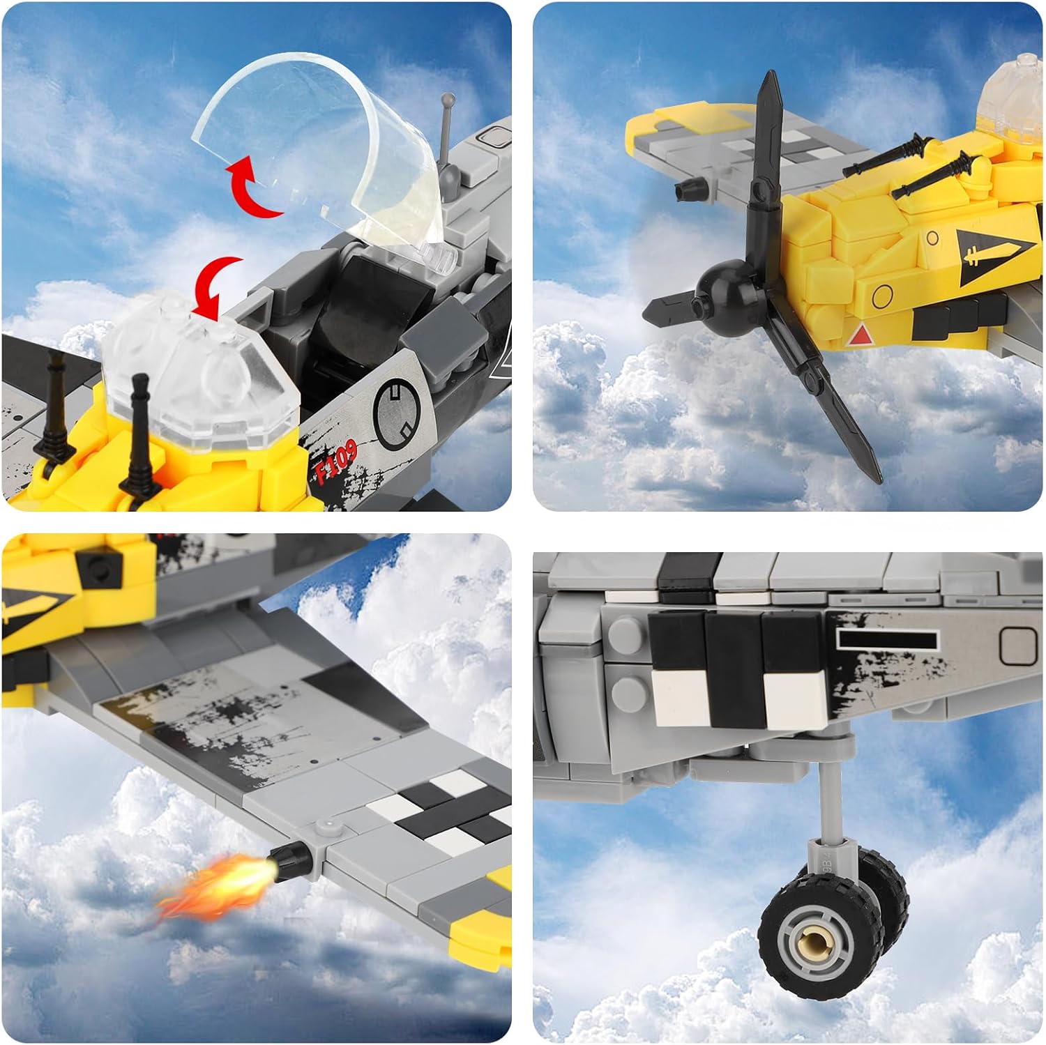 YYKNGYI BF-109 Fighter Jet Plane Jet Building Set - Compatible with LEG0 7 Year Old boy, Military Airplanes Model, WW2 Military Gift for Boys 8-12 (493psc)
