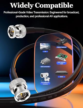 Superbat HD 3G SDI Cable 2m, 75 Ohm BNC Male to Male, Canare L-4.5CHD | 18 AWG, Double-Shielded, Precision Digital Video Cable for Broadcast Camera/ CCTV Monitor/ SDI Converter/ Security System